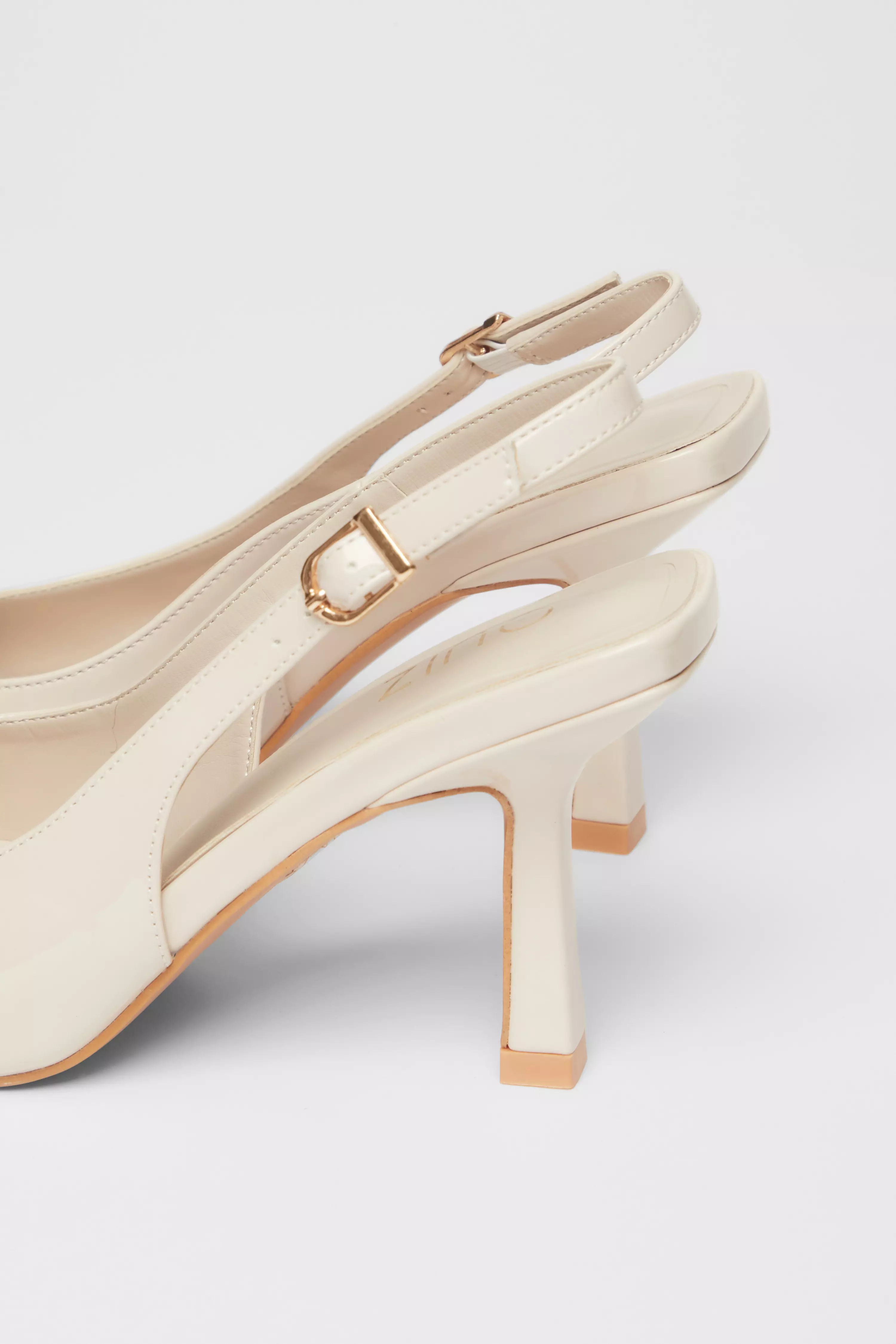 Nude Patent Slingback Low Court Heels