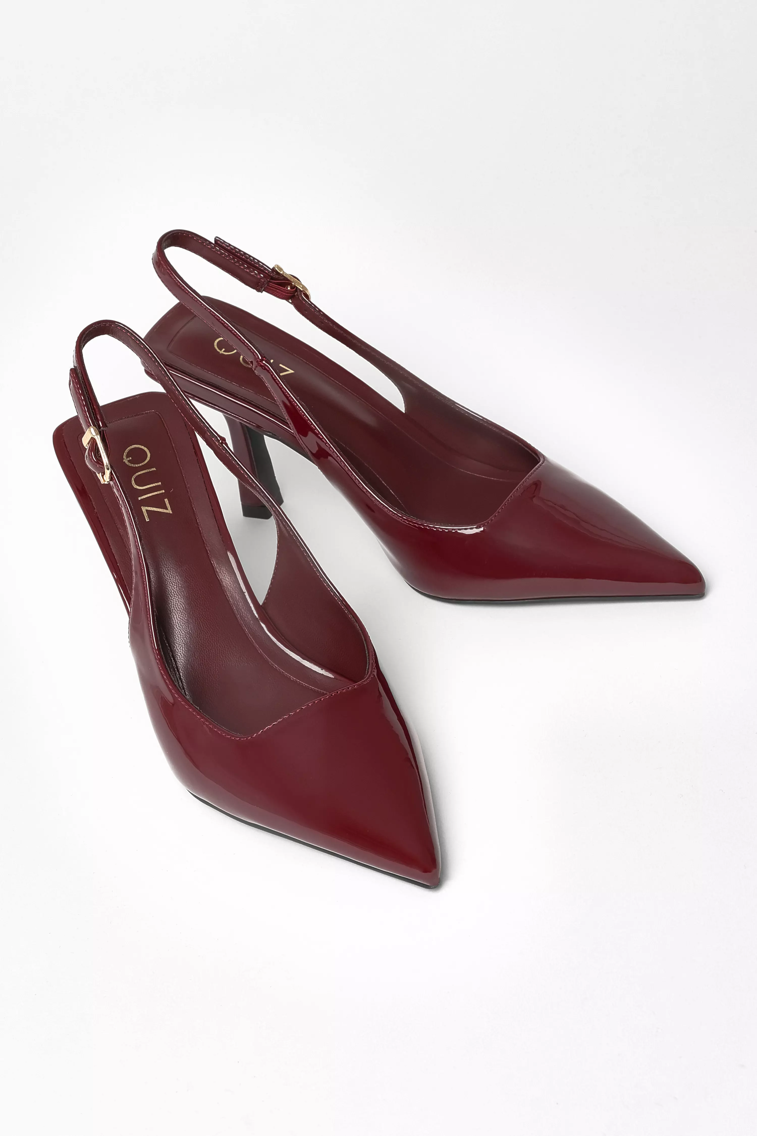 Dark Red Patent Sling Back Court Heels