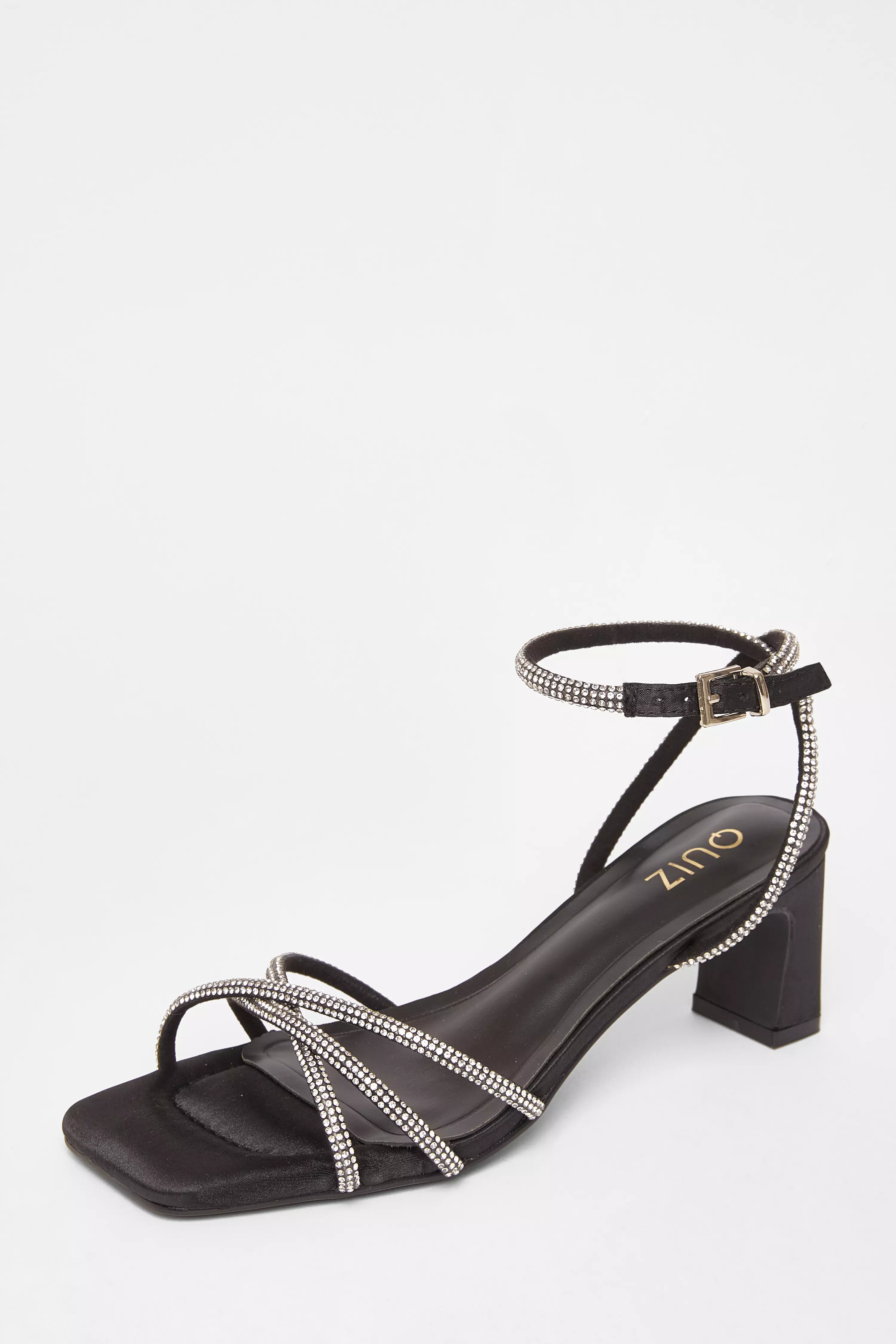 Black Diamante Strap Block Heels