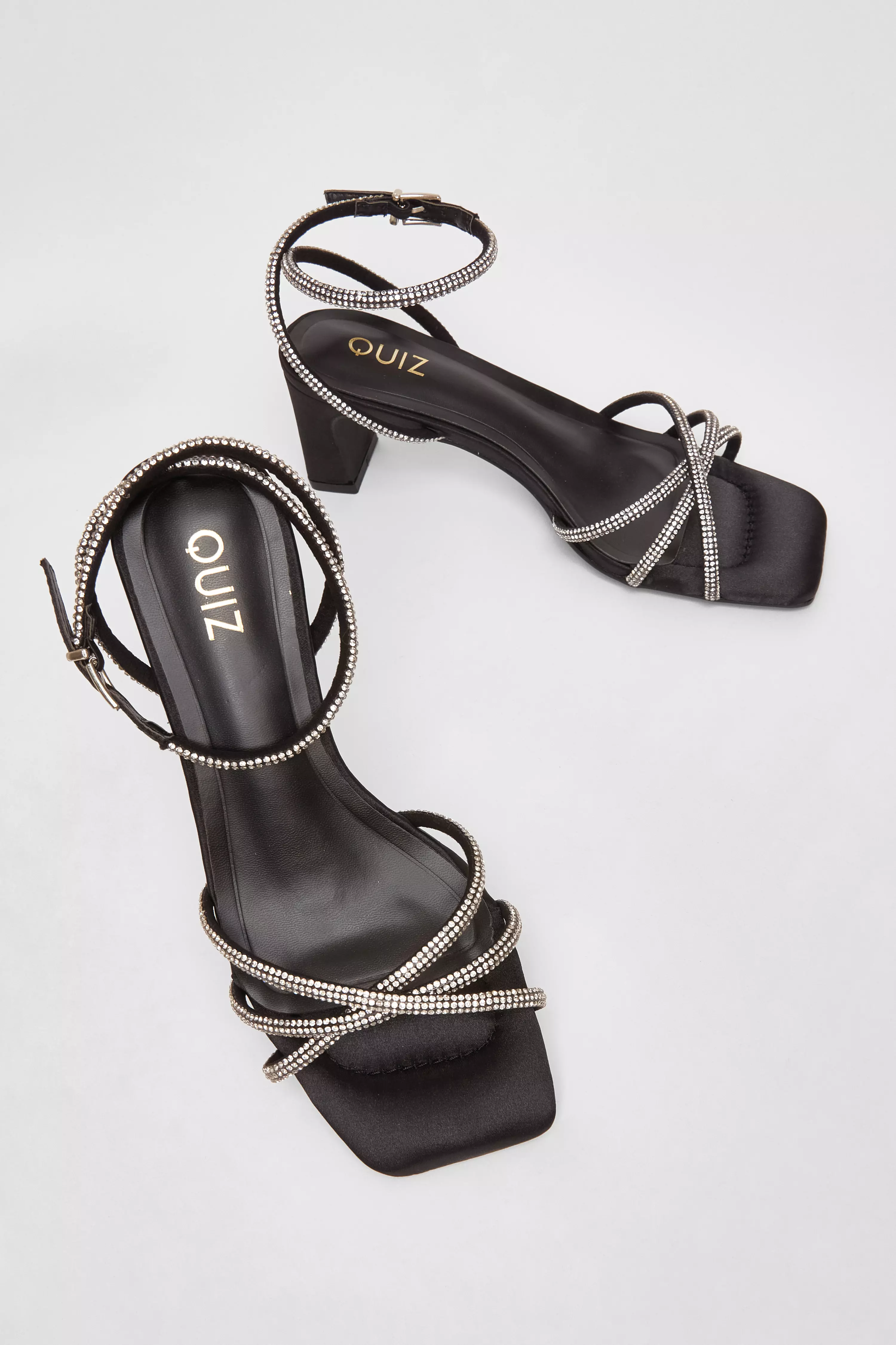Black Diamante Strap Block Heels