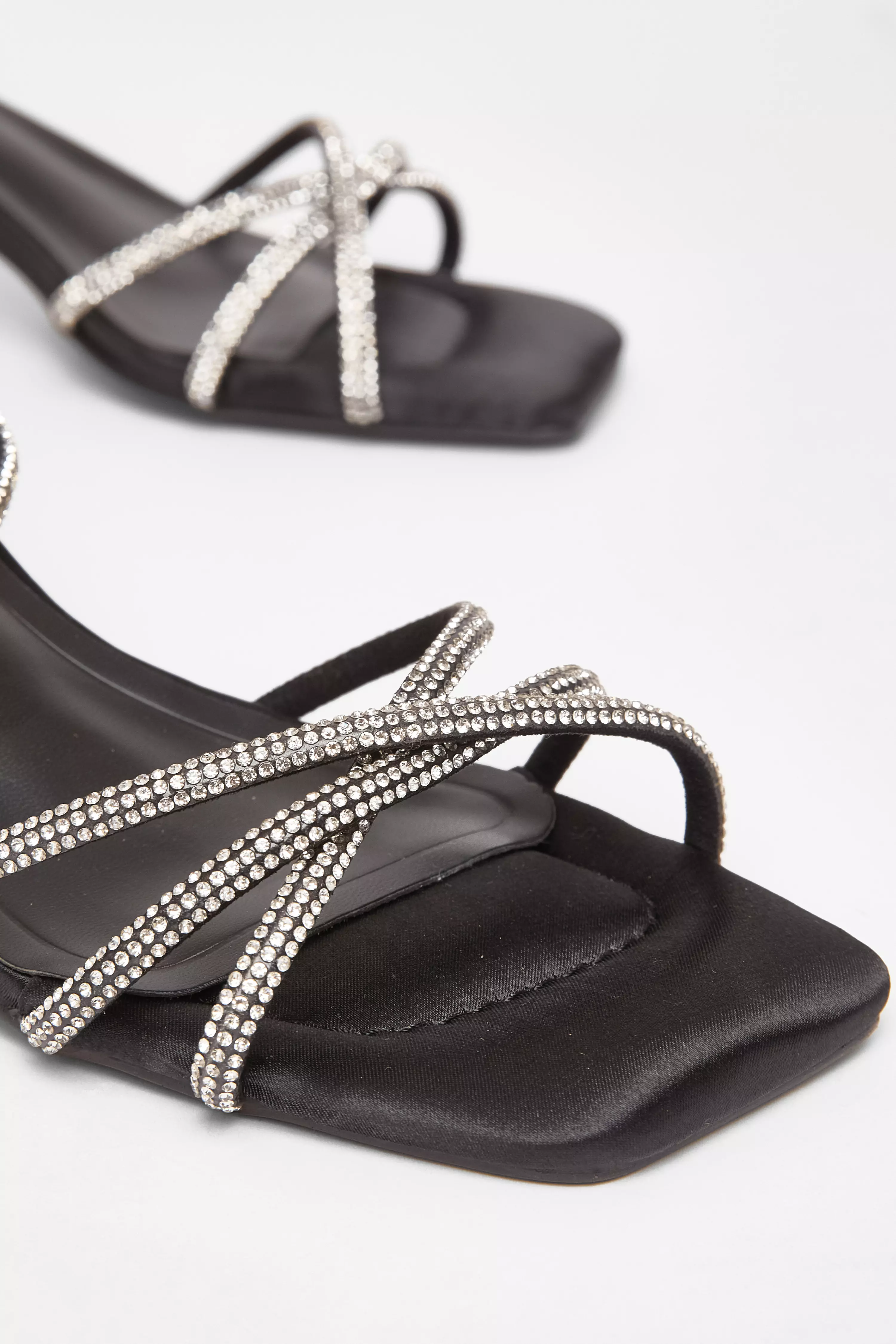 Black Diamante Strap Block Heels