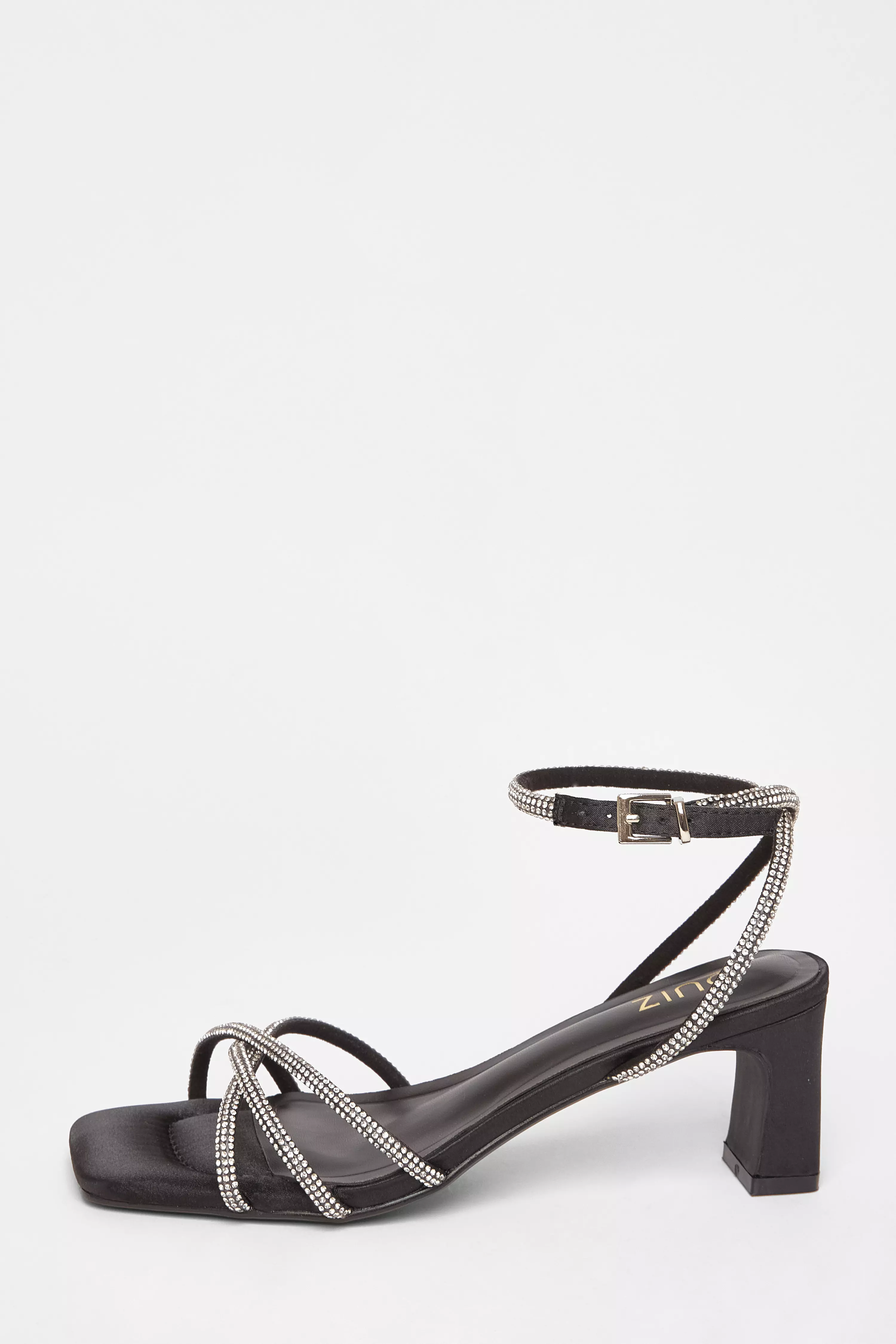 Black Diamante Strap Block Heels