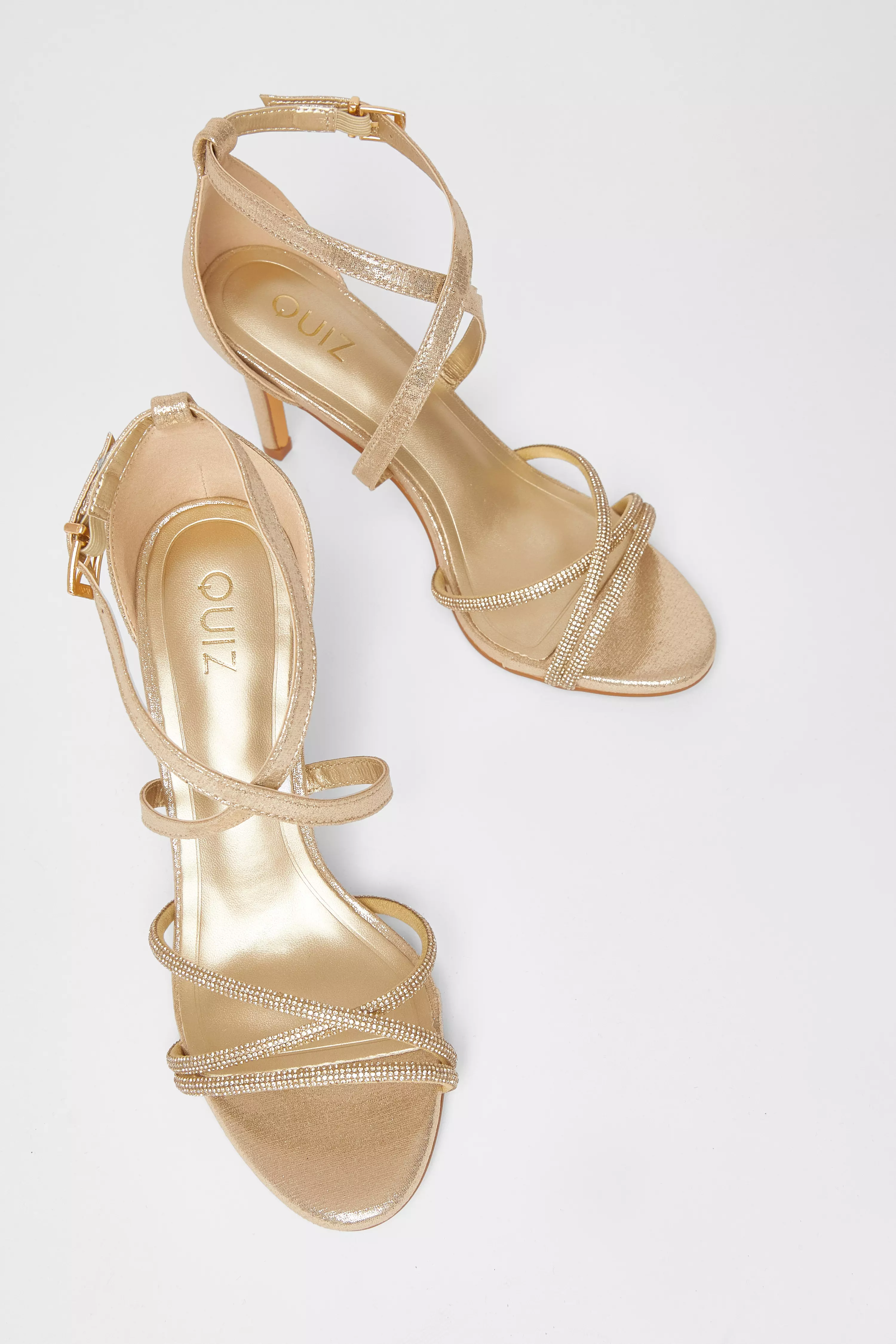 Gold Shimmer Diamante Strap Heels