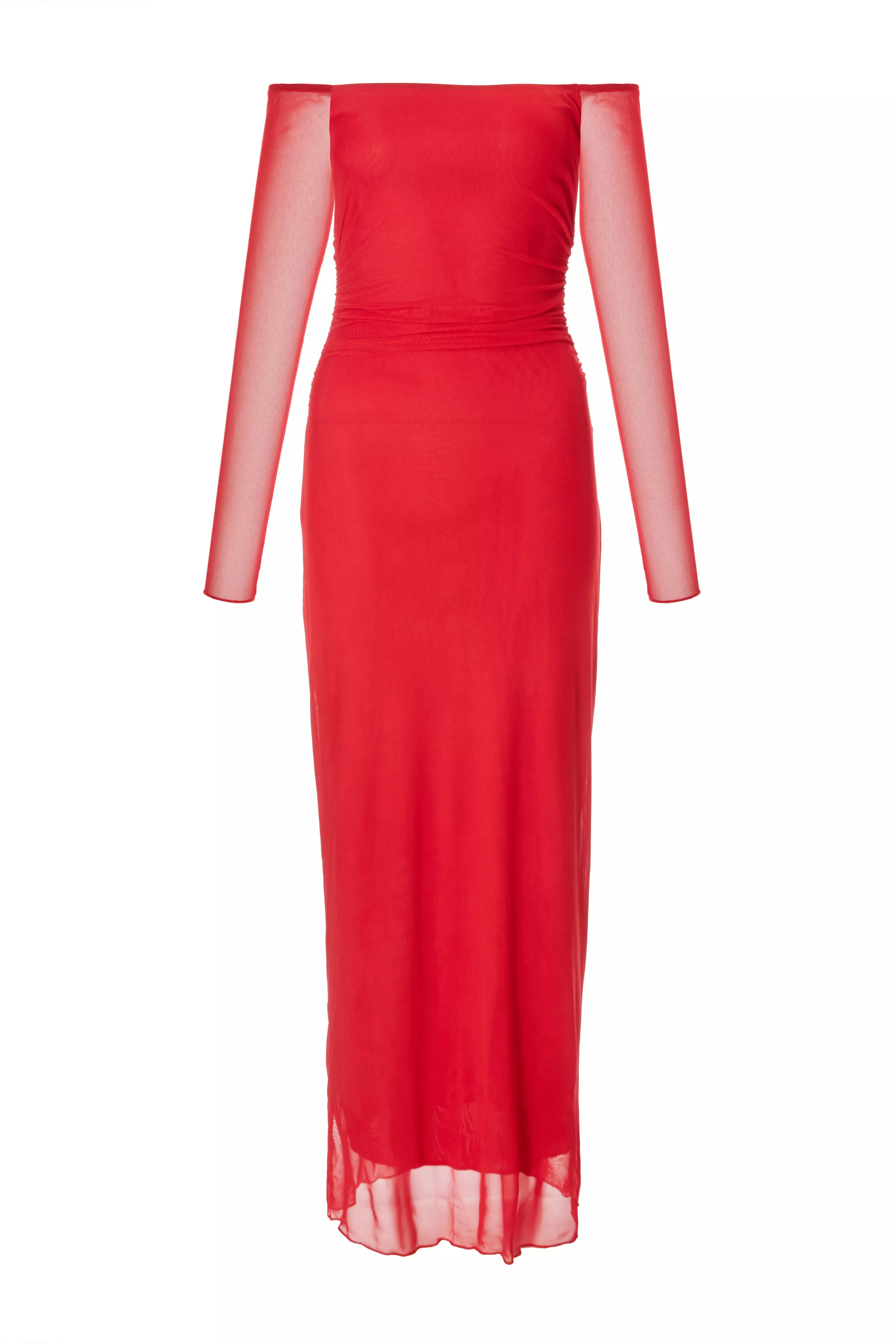 Red Bardot Mesh Midaxi Dress