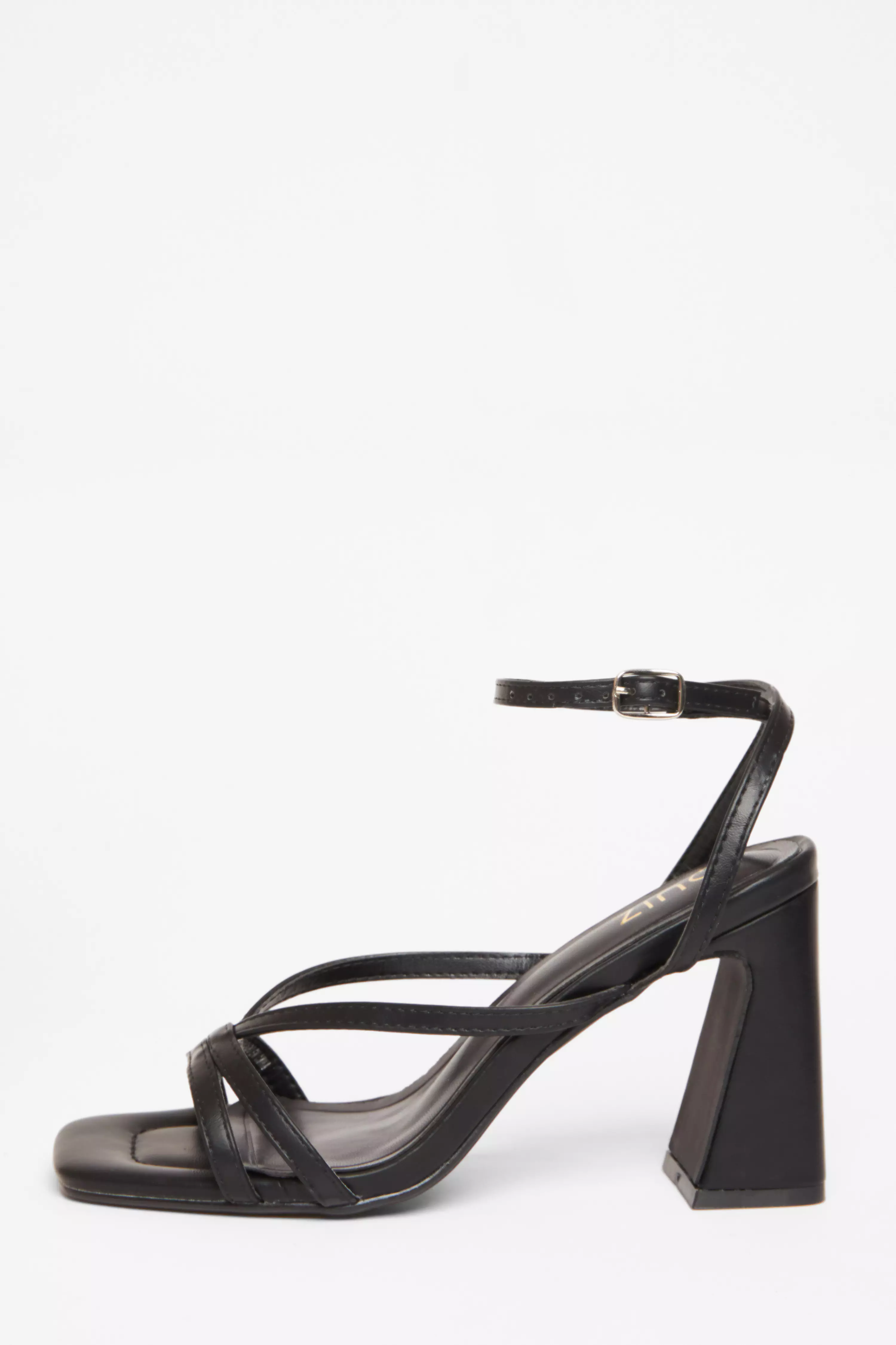 Black Strappy High Block Heels