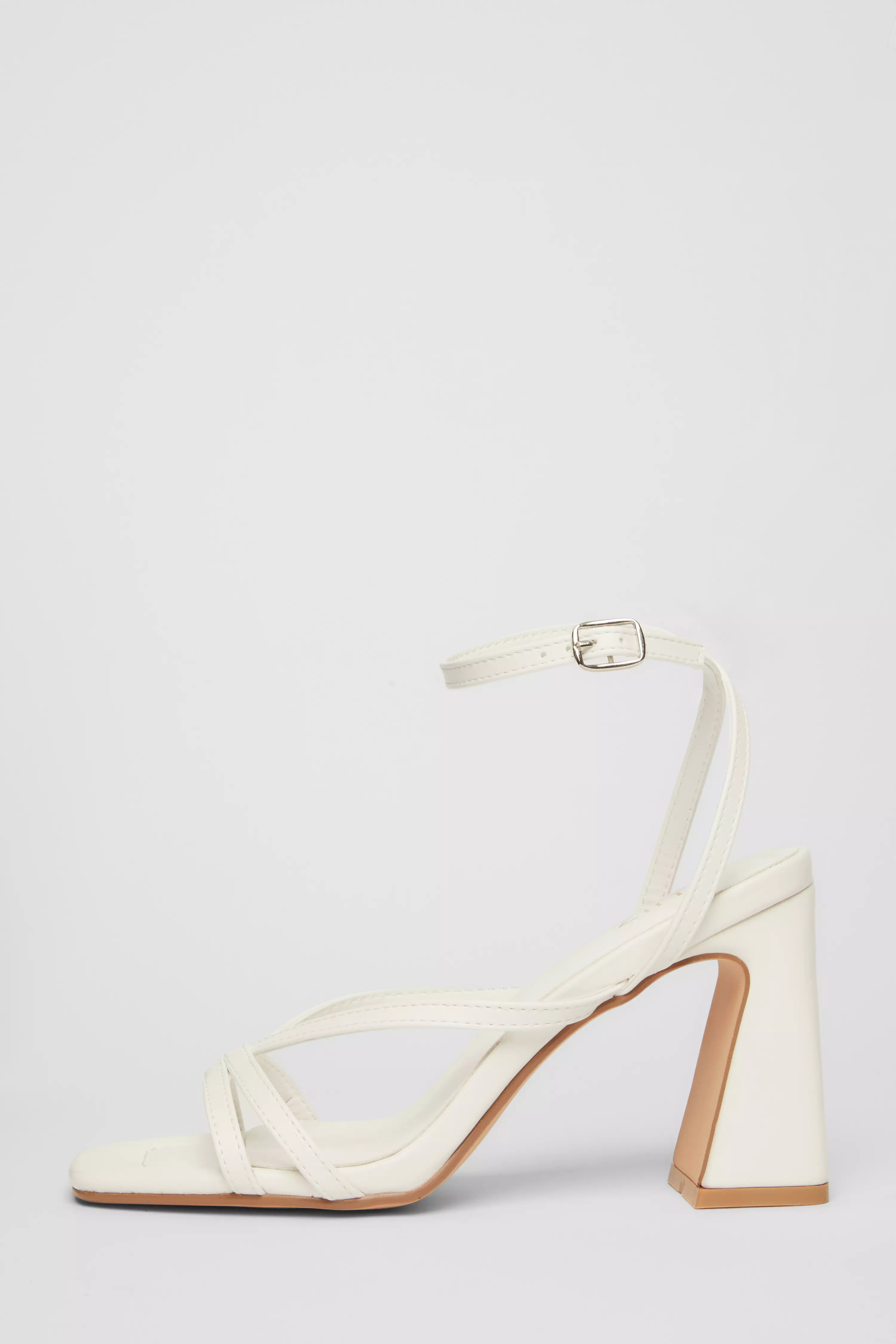 White Strappy Block Heels