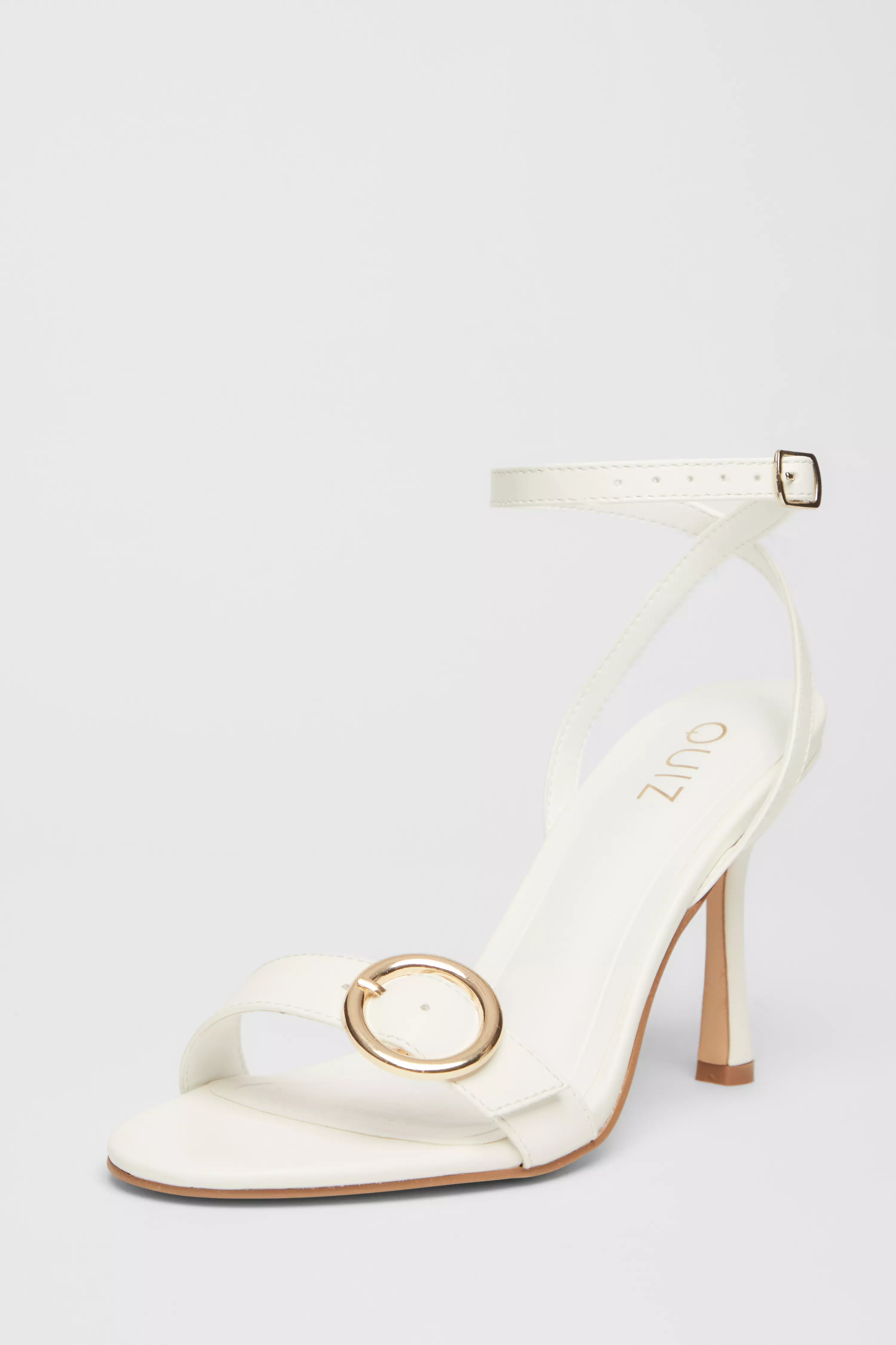 White Buckle Front Heels