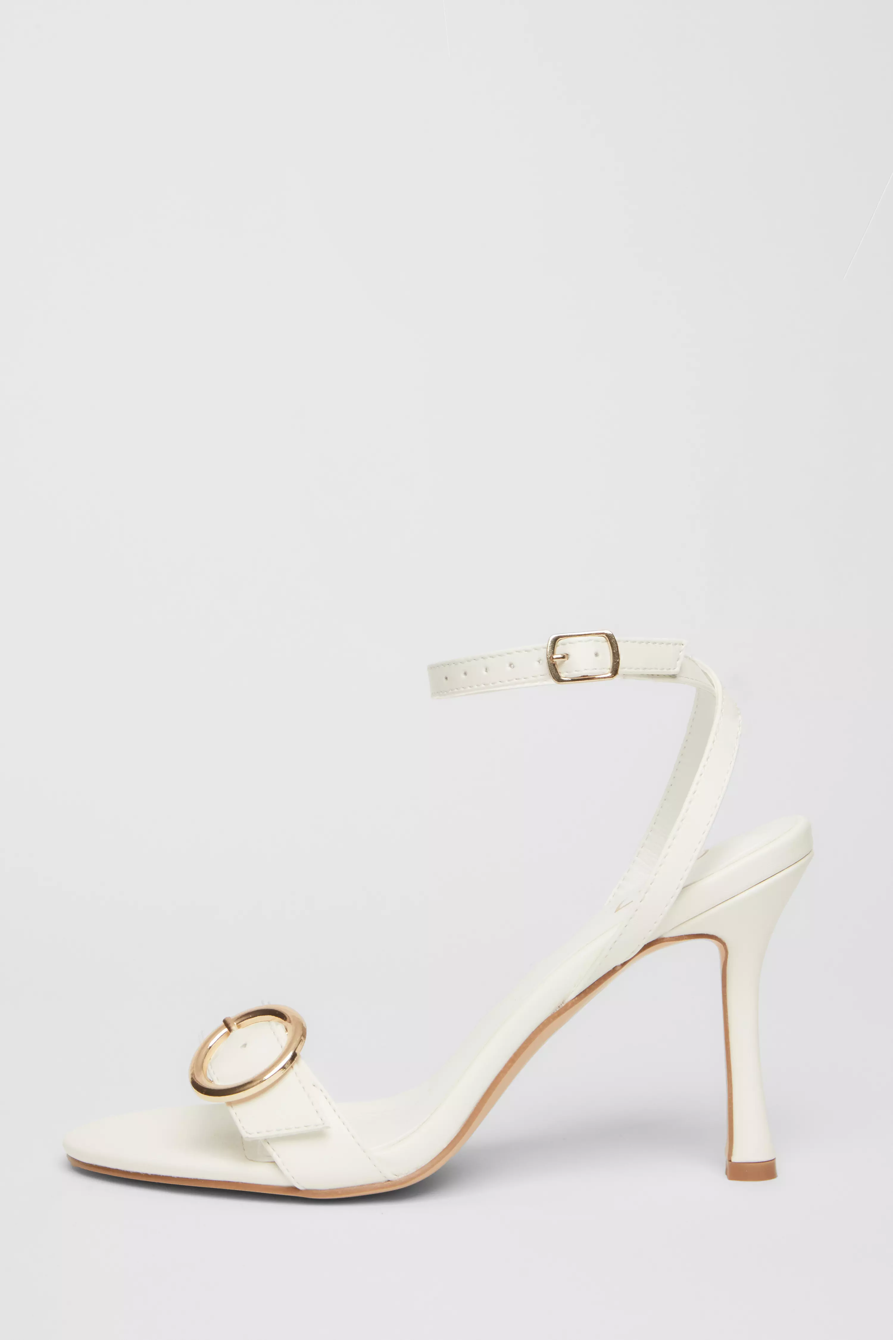 White Buckle Front Heels