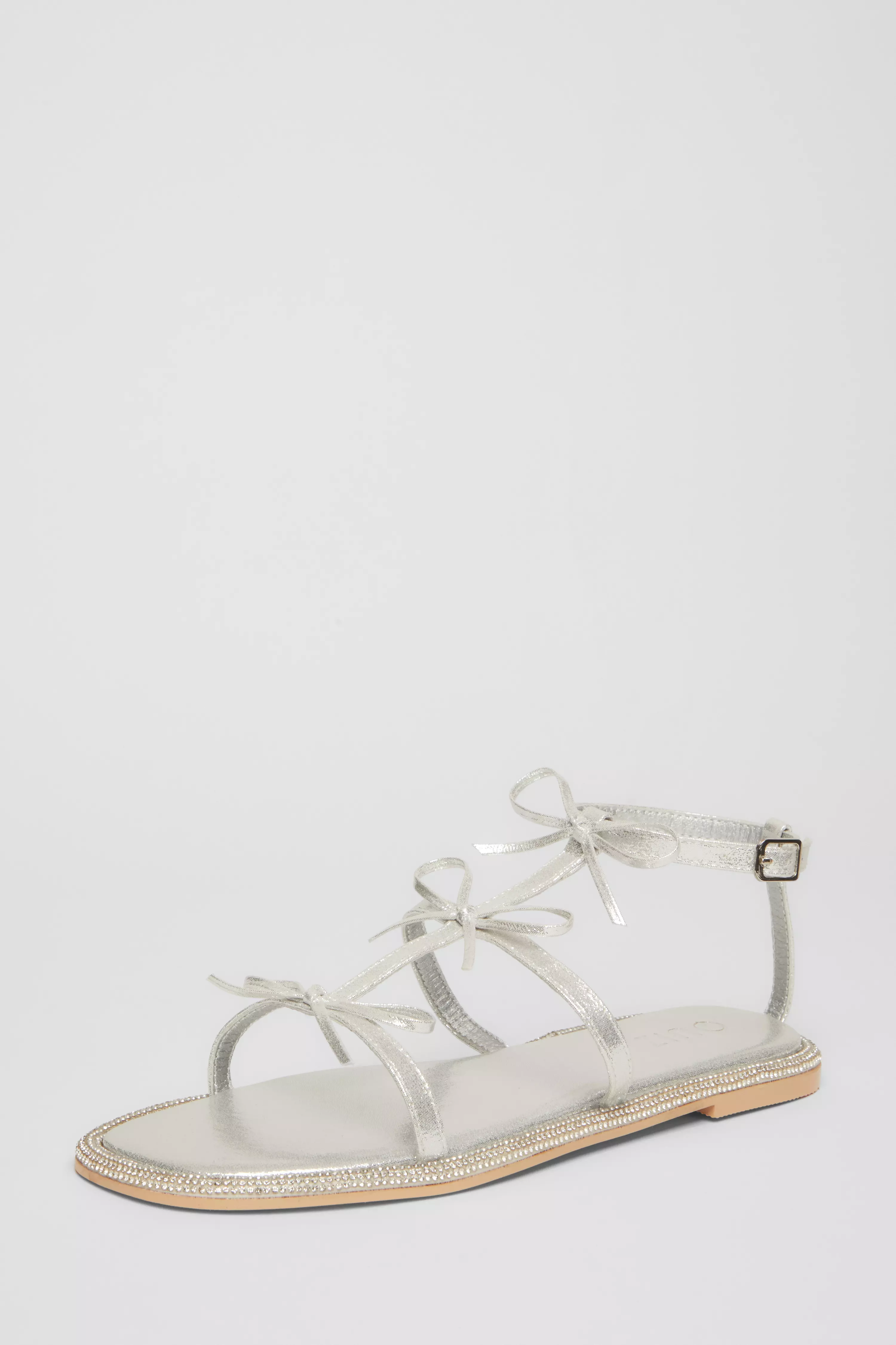 Silver Diamante Flat Sandals