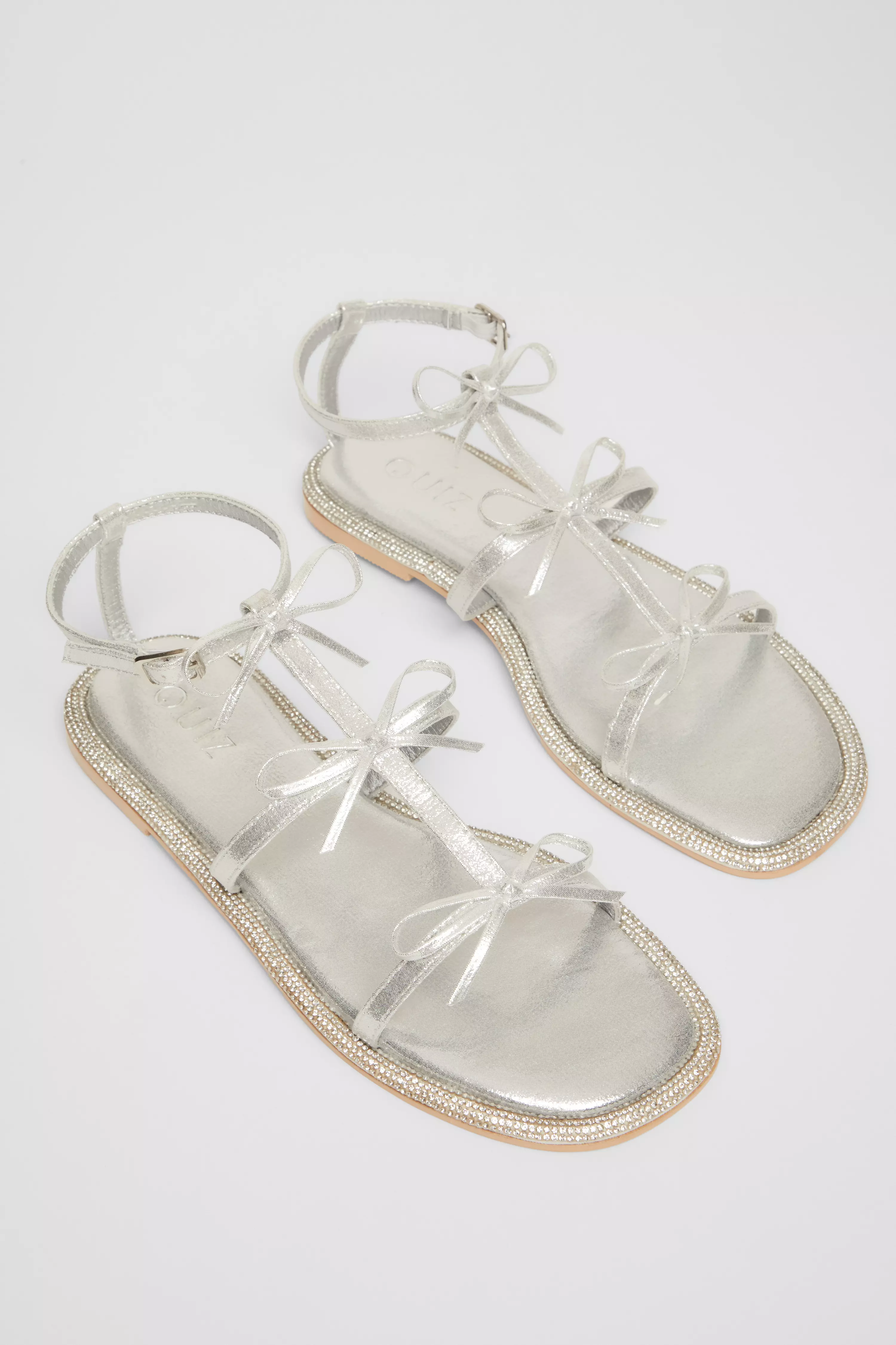 Silver Diamante Flat Sandals