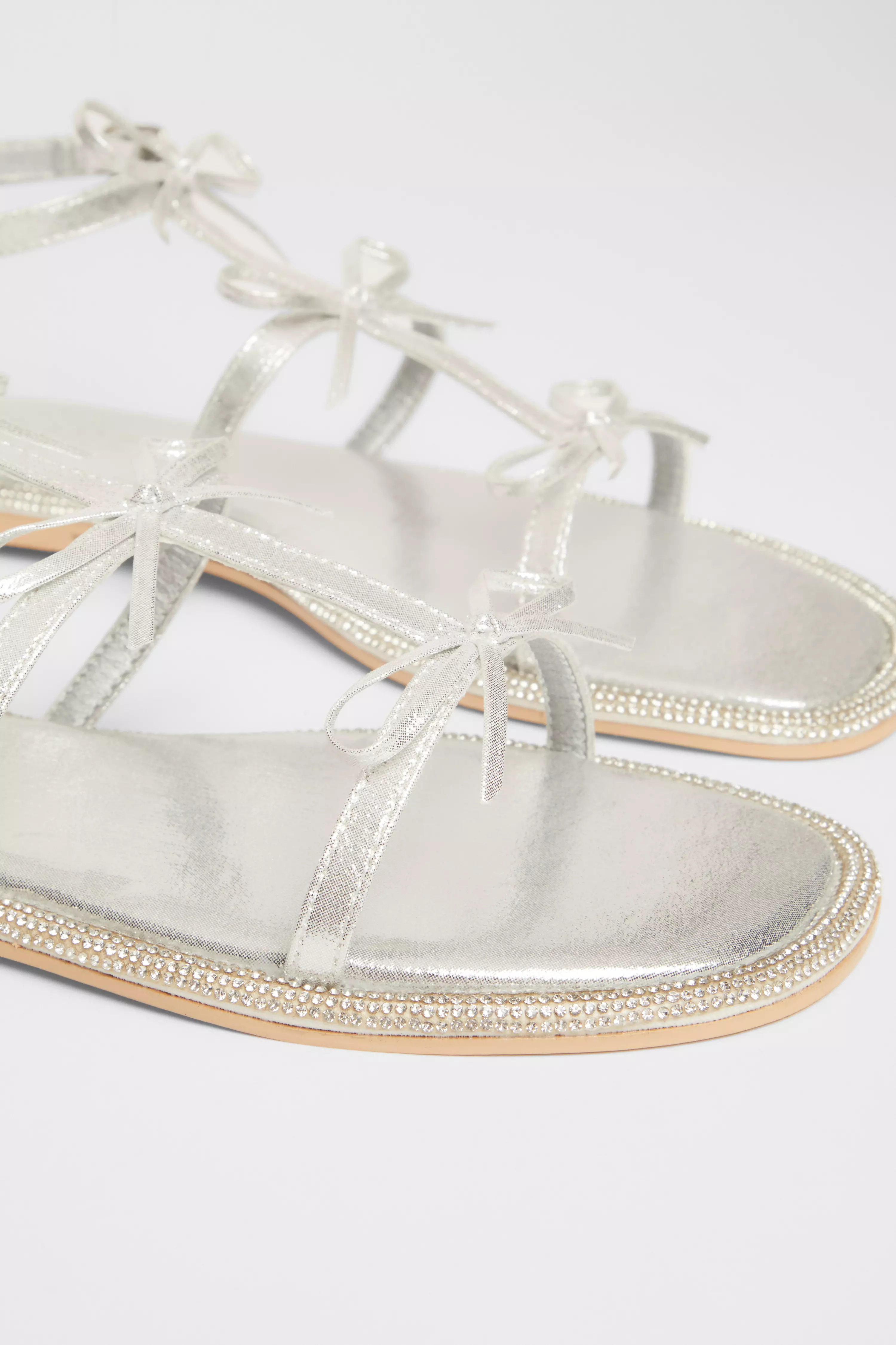 Silver Diamante Flat Sandals