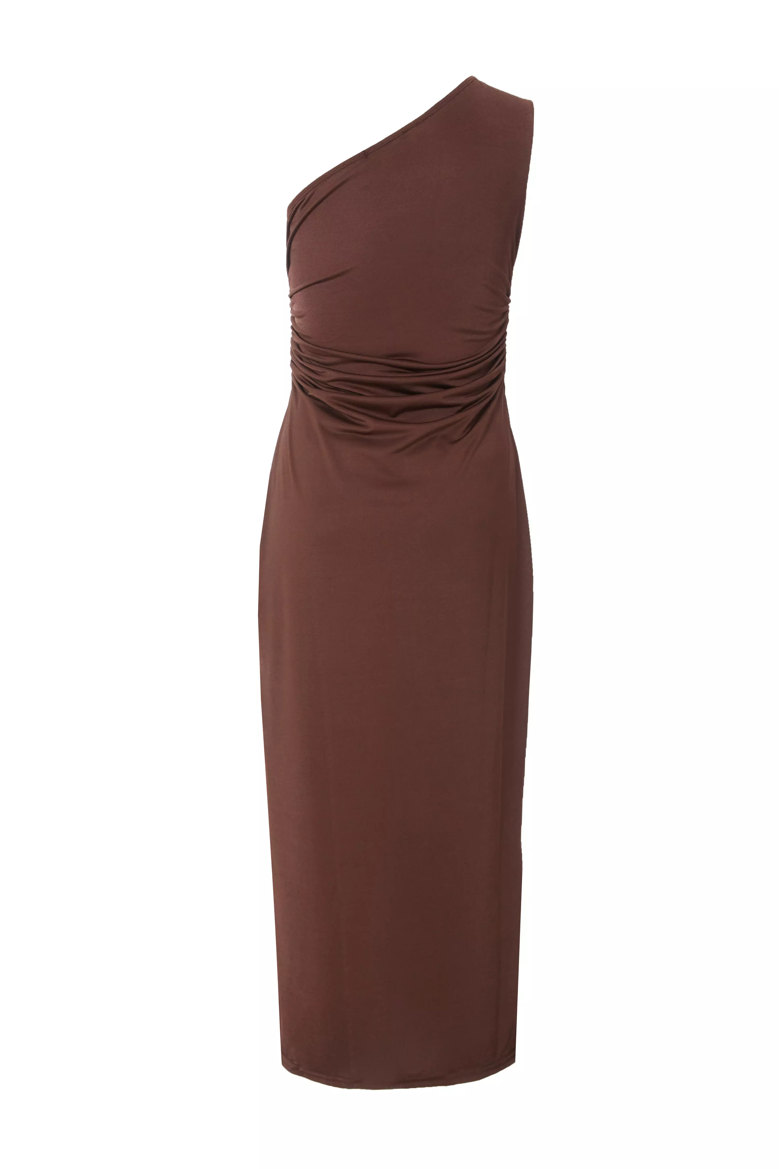 Petite Brown One Shoulder Midaxi Dress