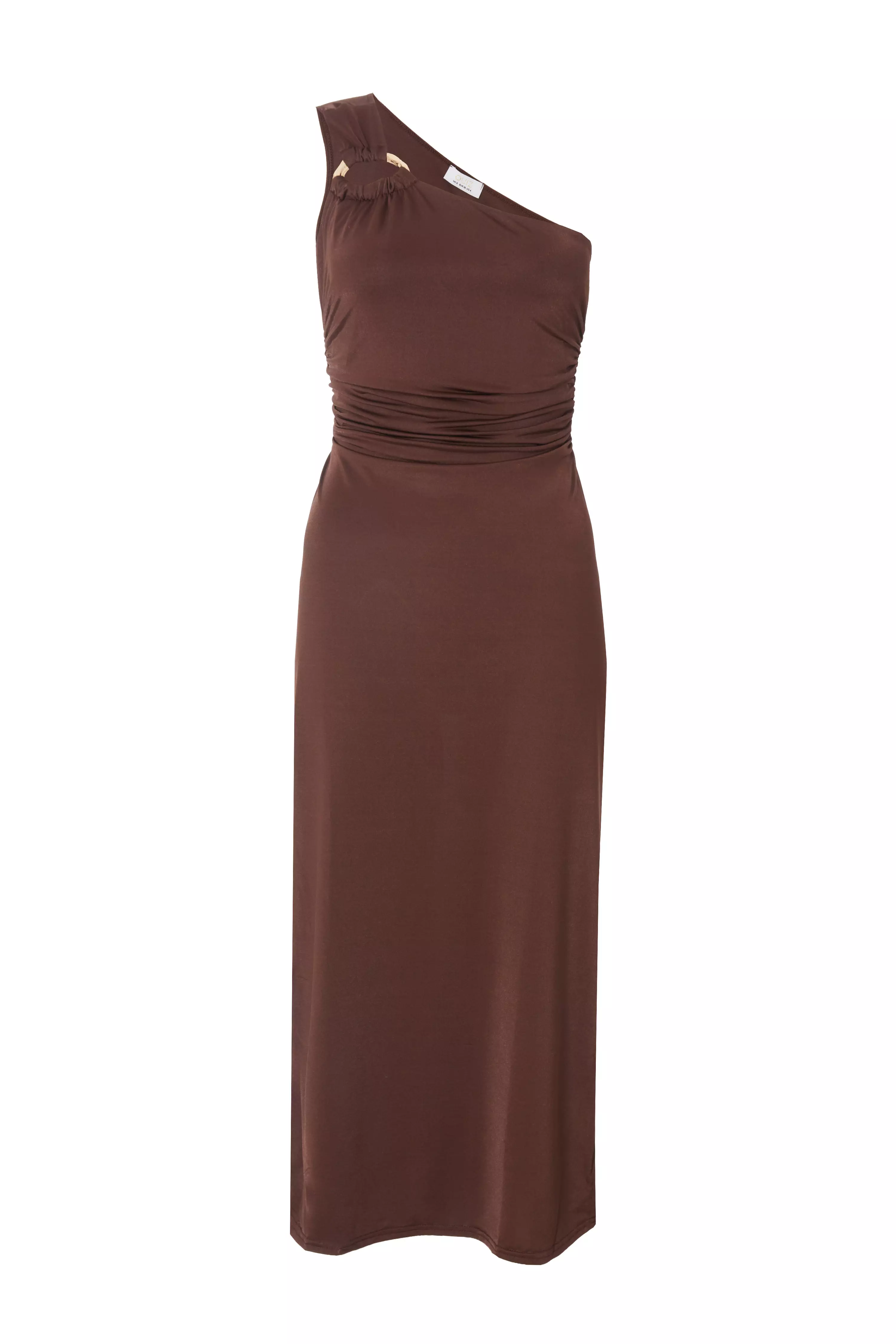 Petite Brown One Shoulder Midaxi Dress