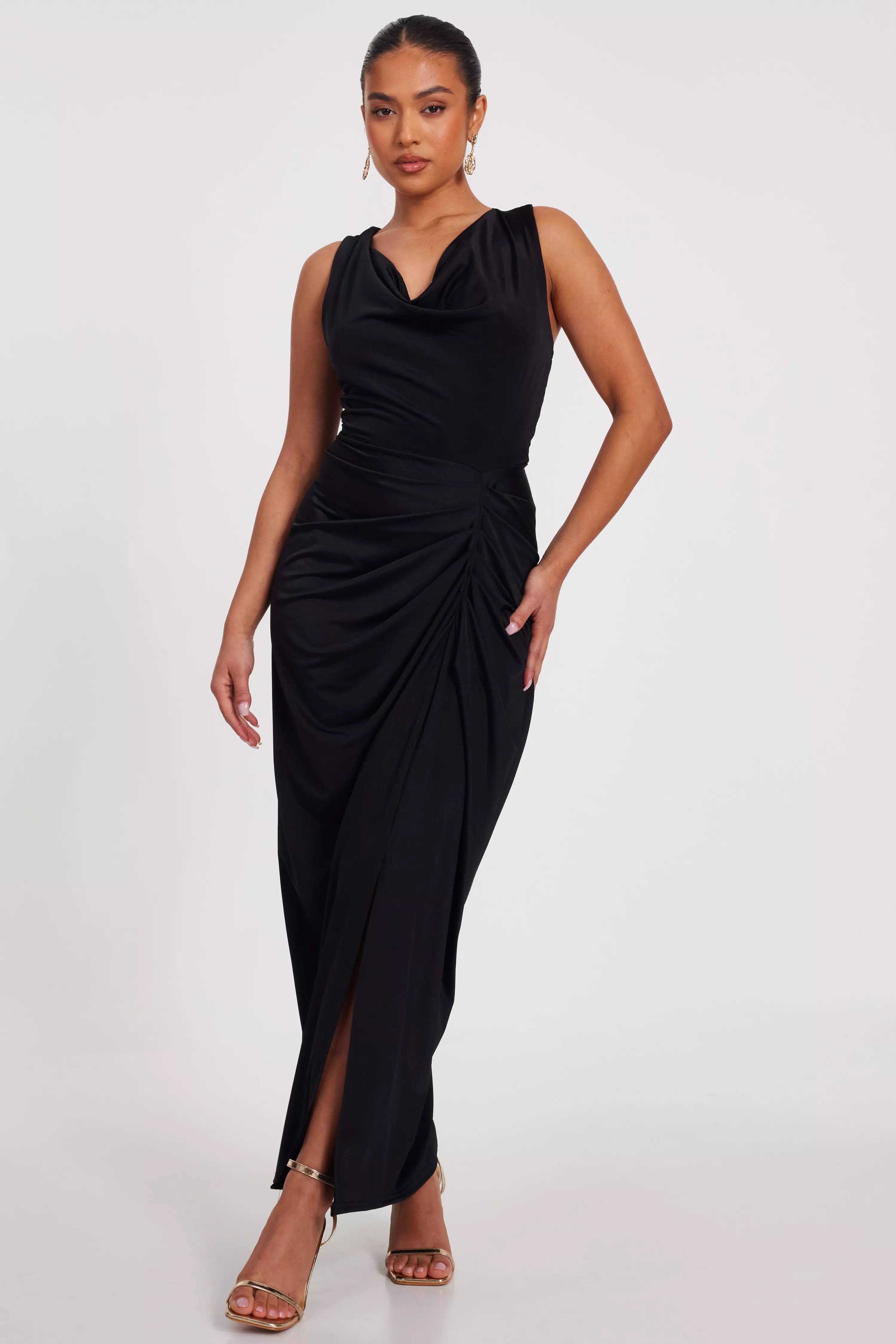 Petite Black Cowl Neck Midaxi Dress