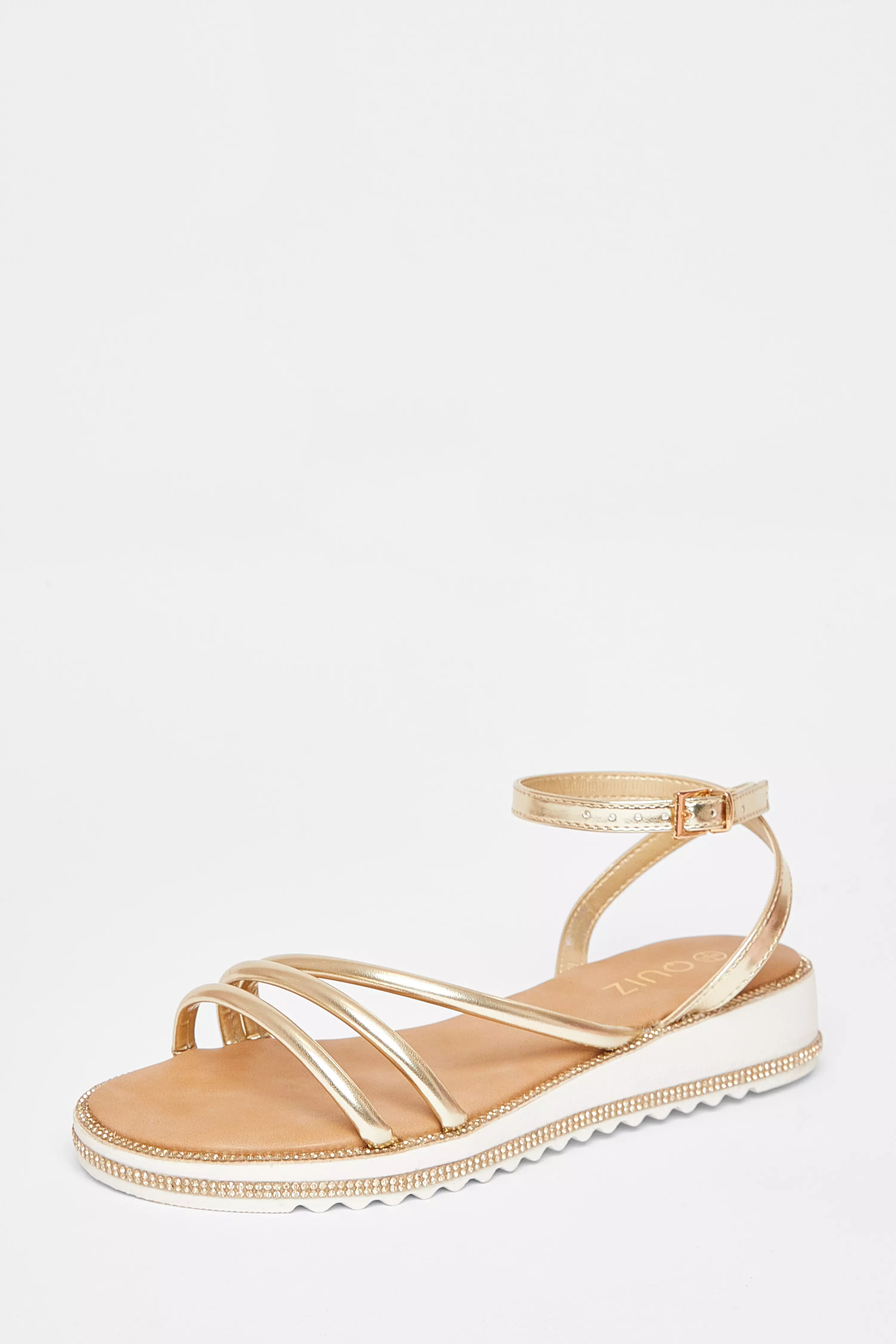 Gold Strappy Flat Sandals