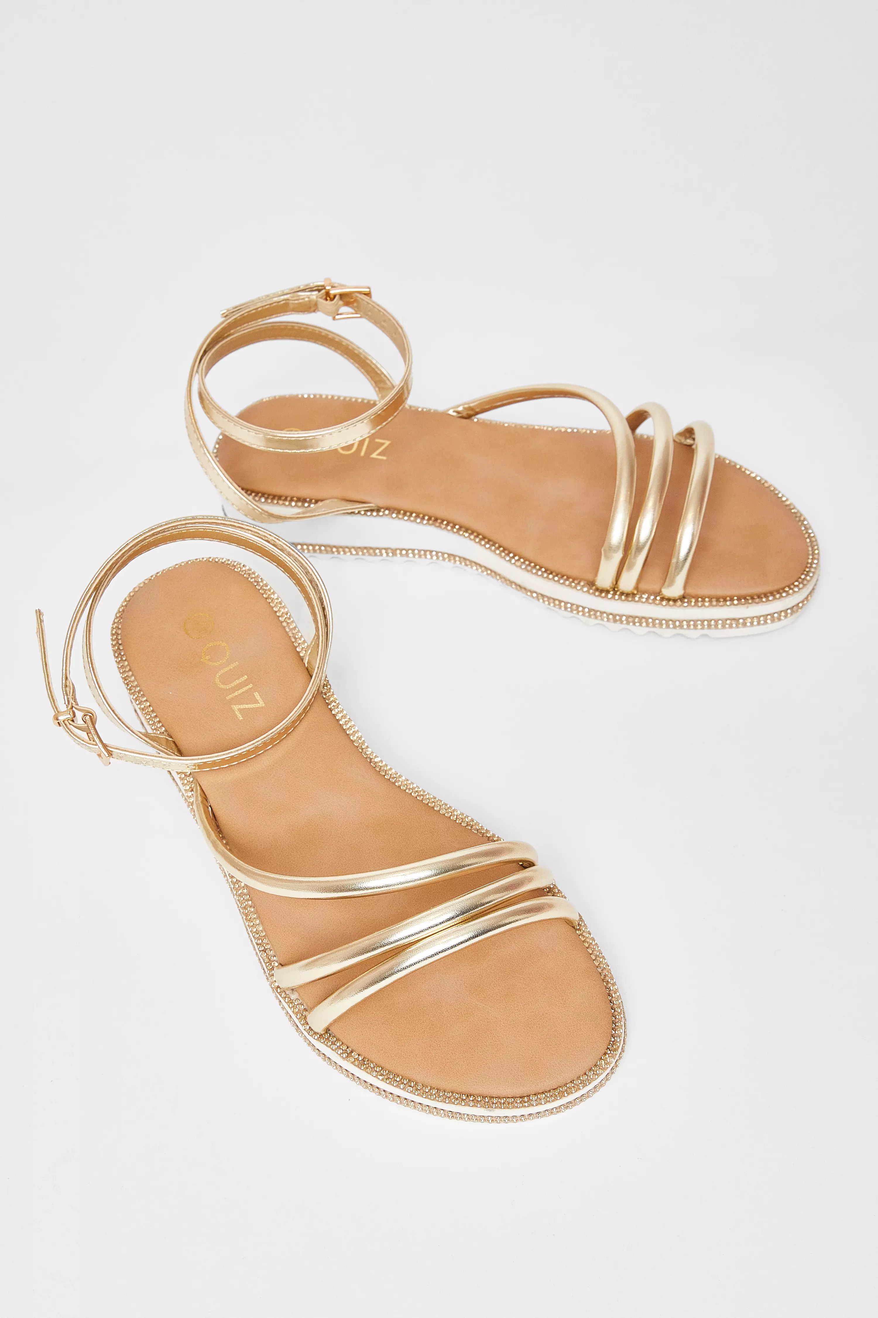 Gold Strappy Flat Sandals