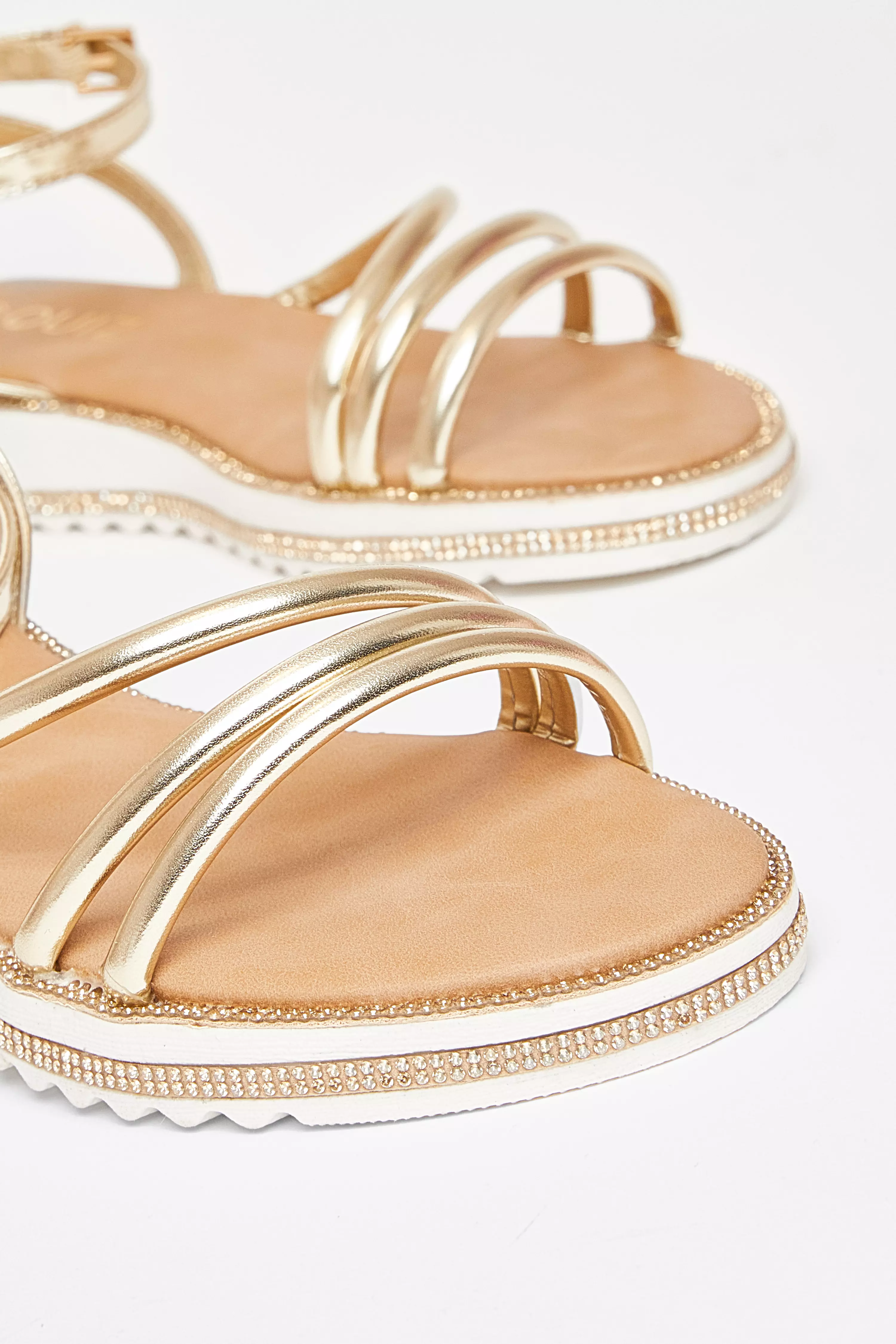 Gold Strappy Flat Sandals