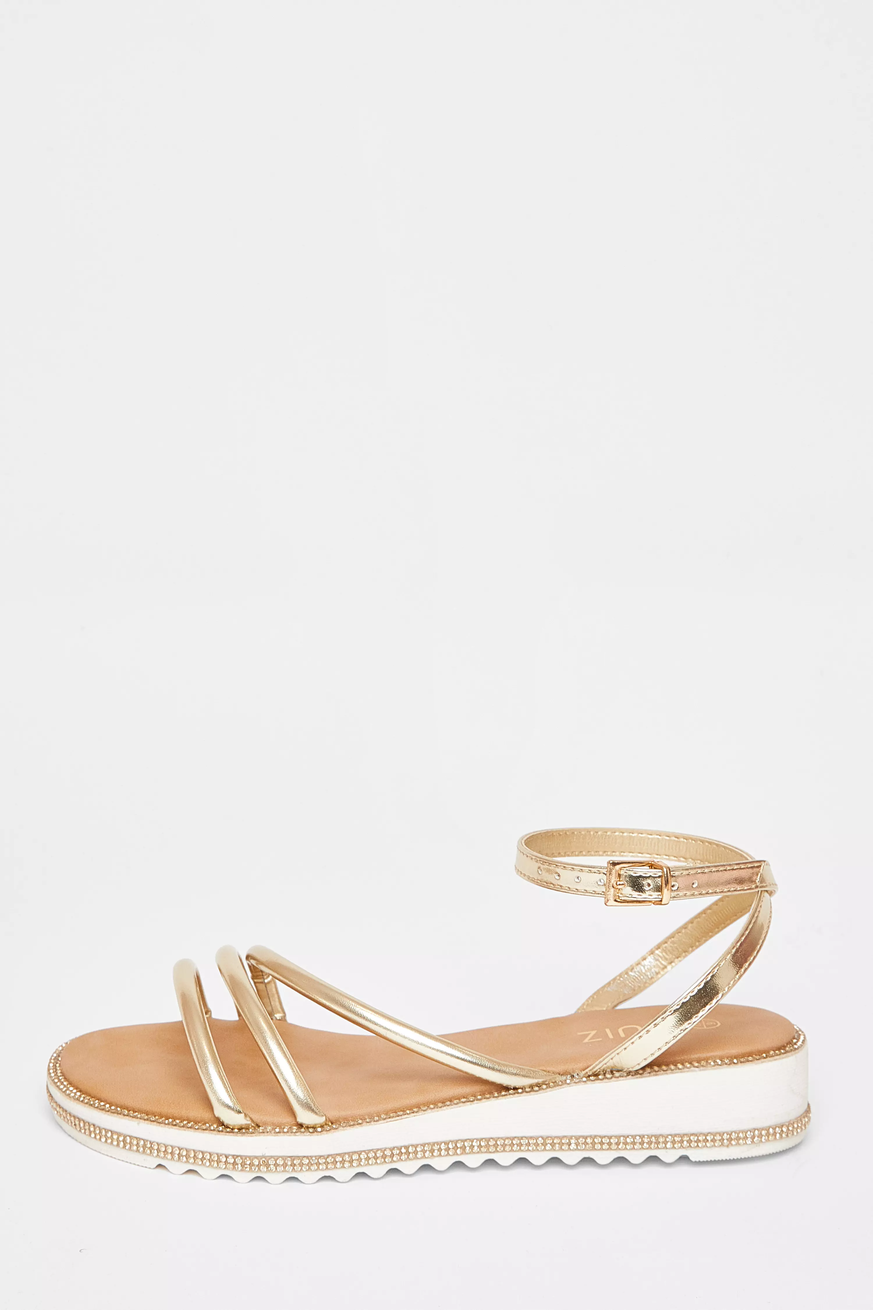 Gold Strappy Flat Sandals