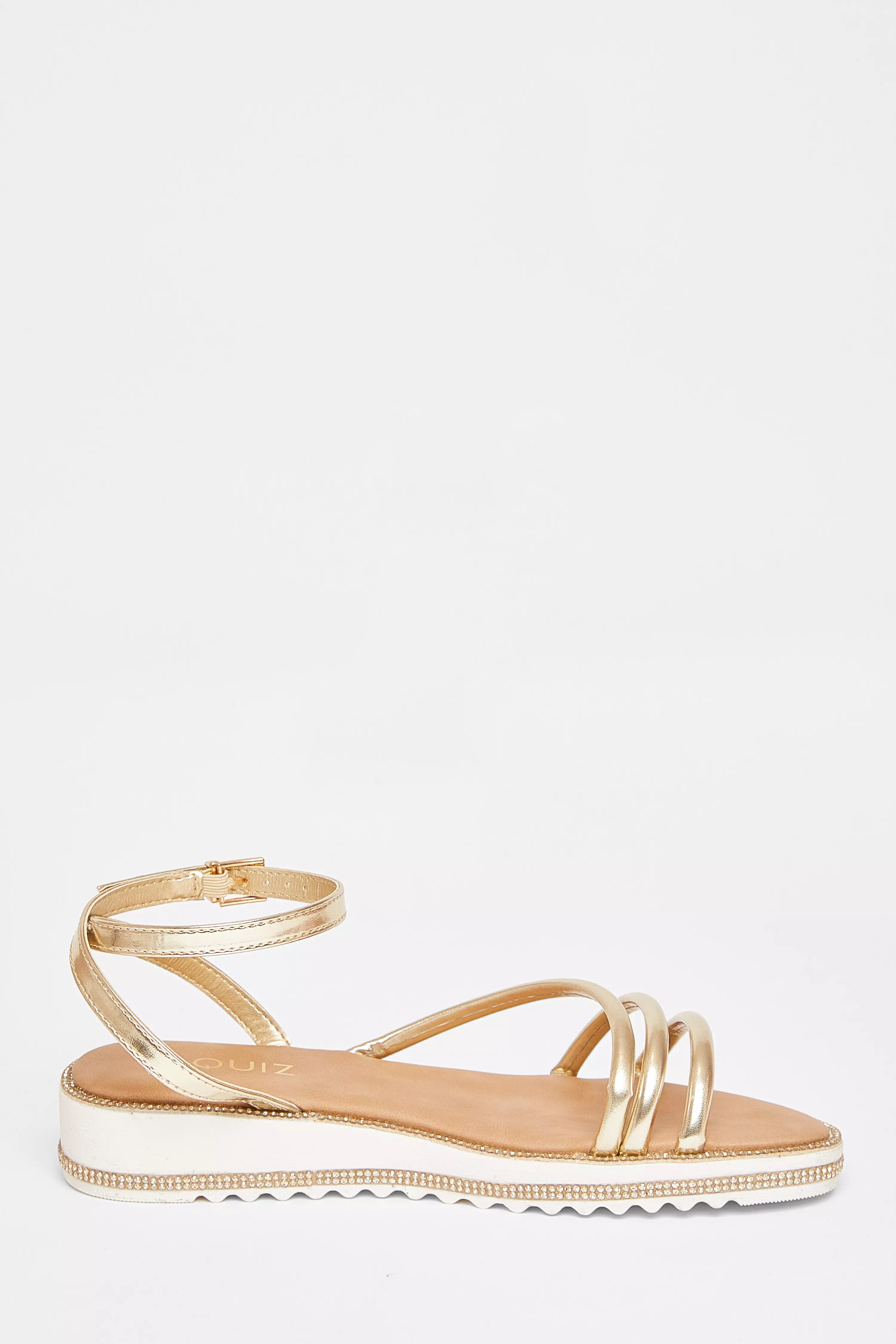 Gold Strappy Flat Sandals