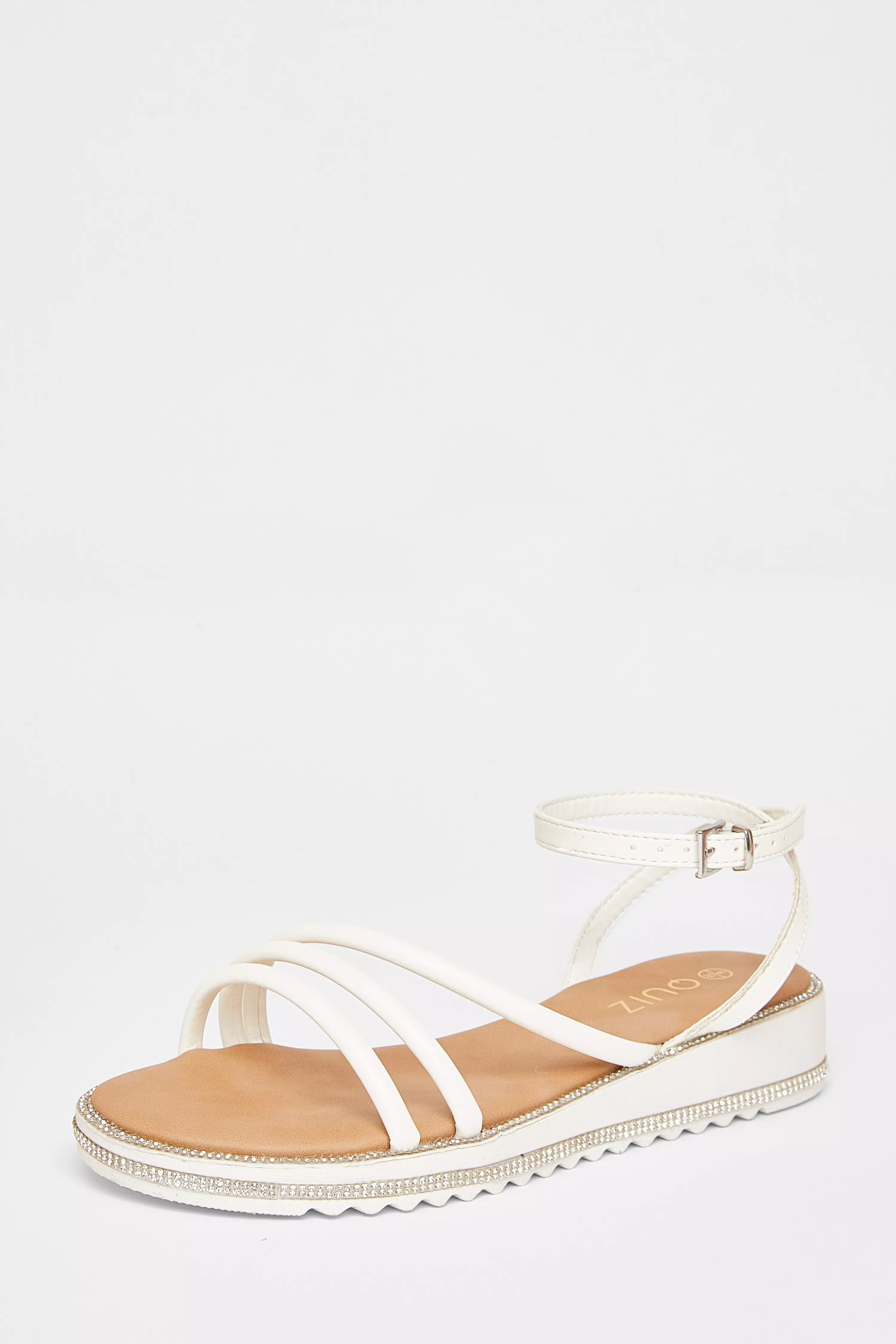 White Strappy Flat Sandals