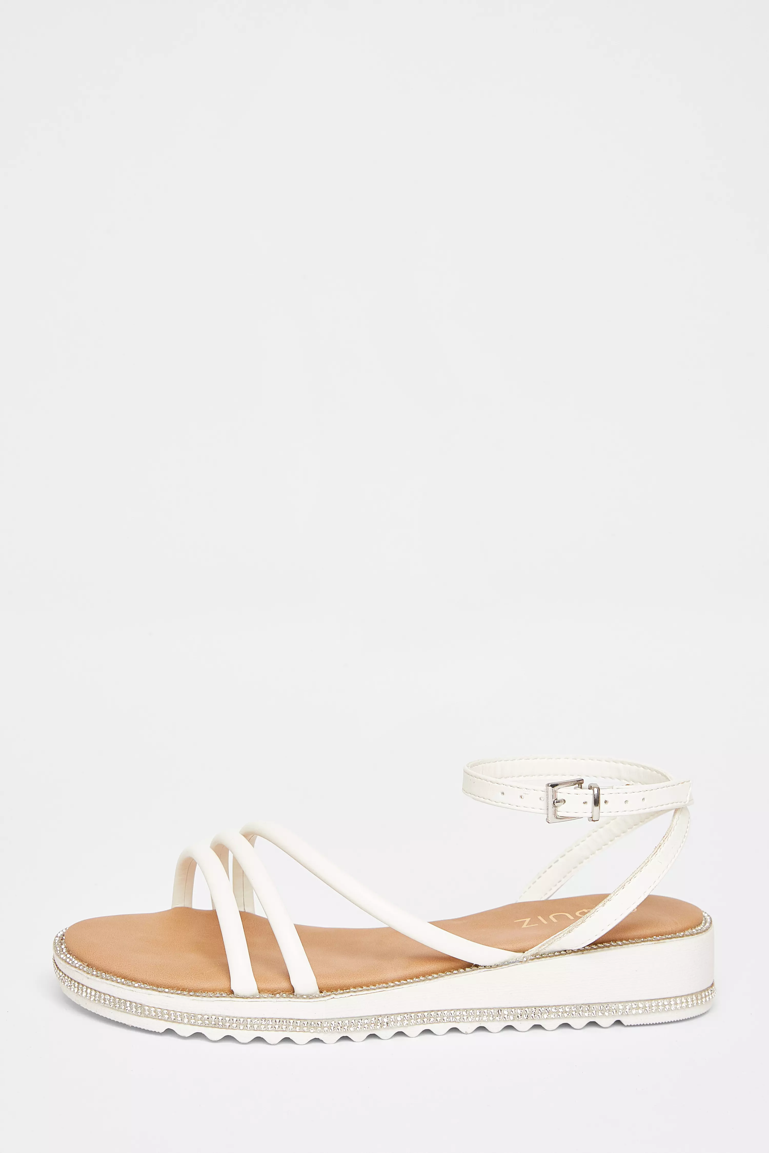 White Strappy Flat Sandals