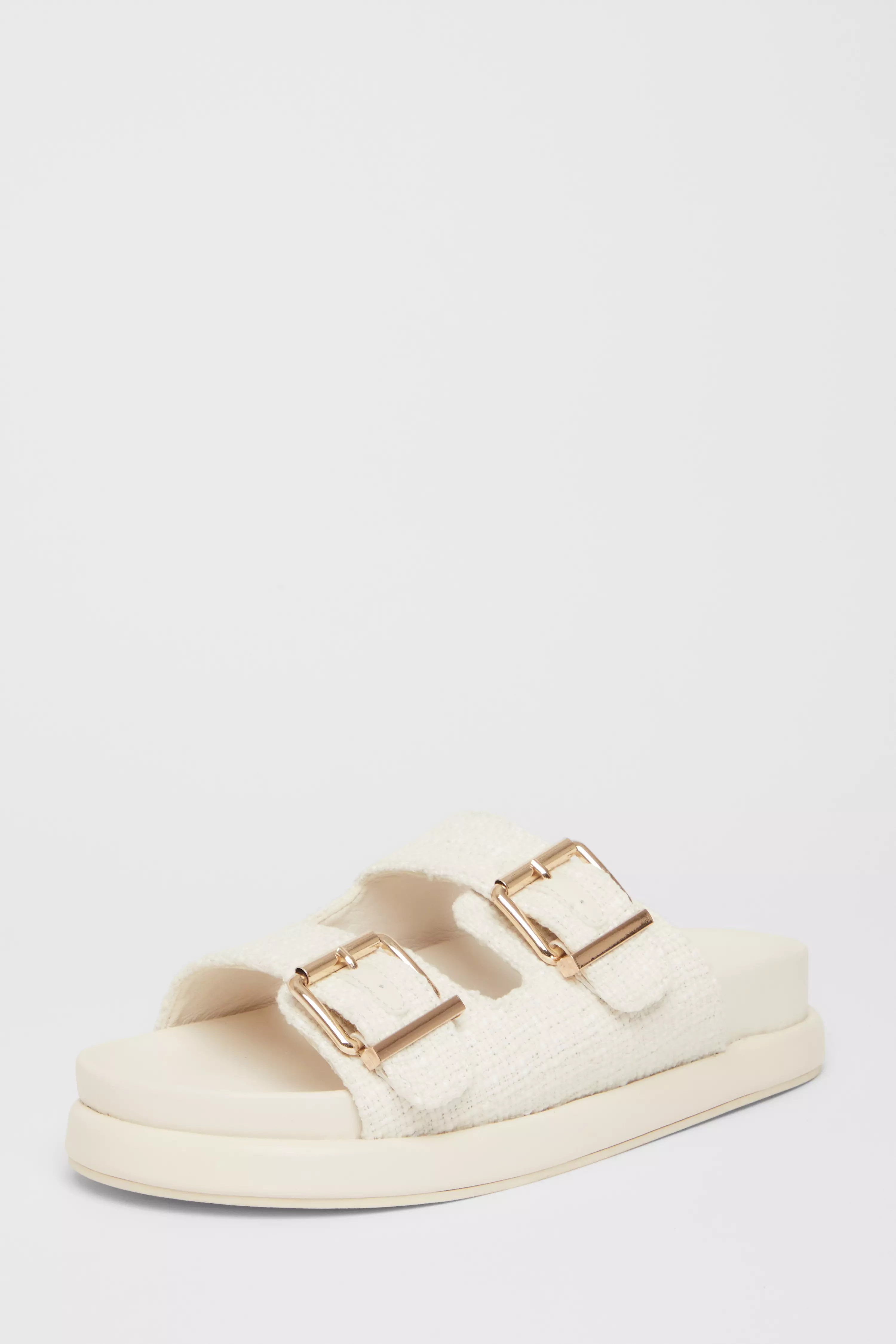 White Double Buckle Flat Sandals