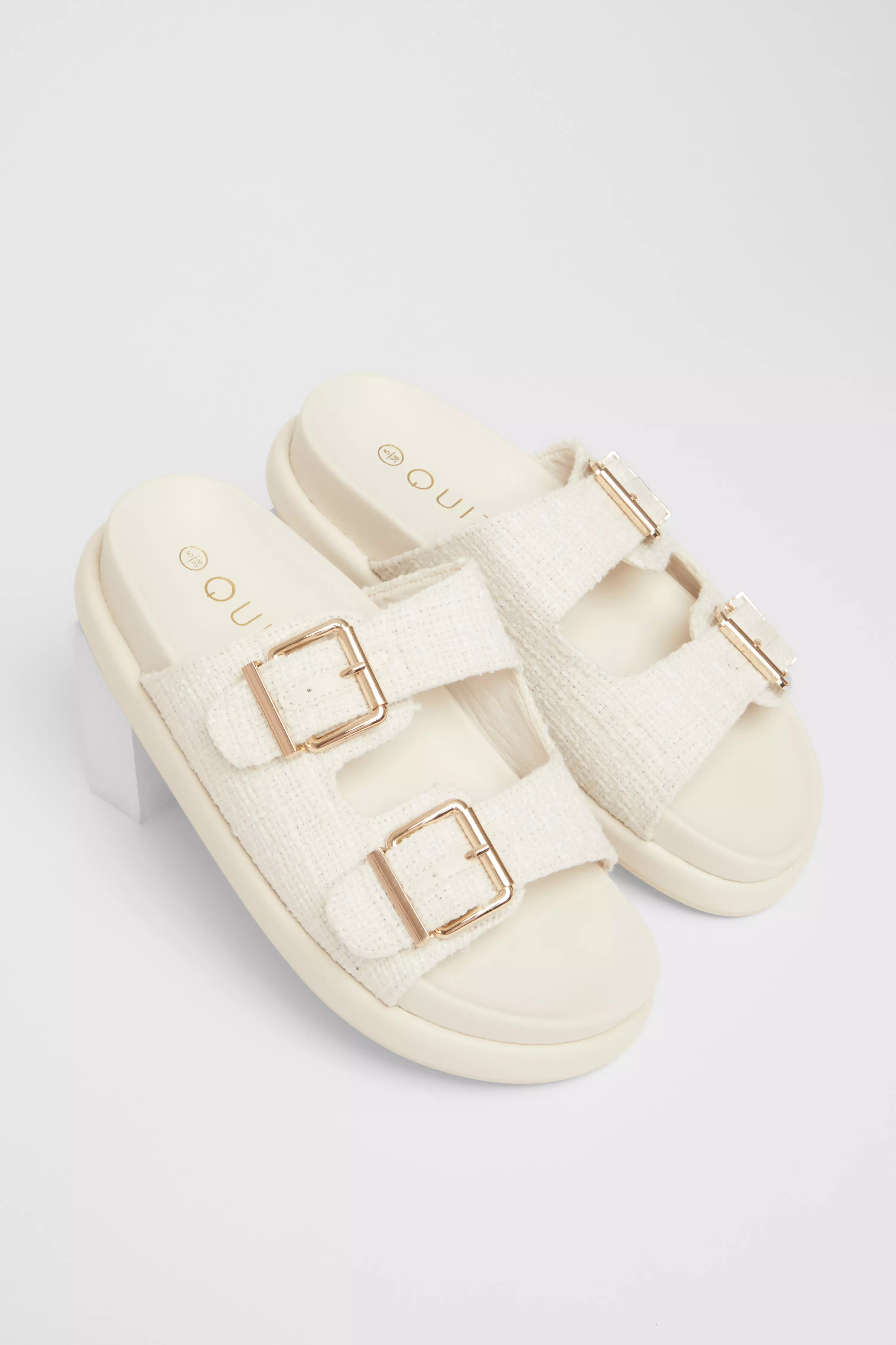 White Double Buckle Flat Sandals