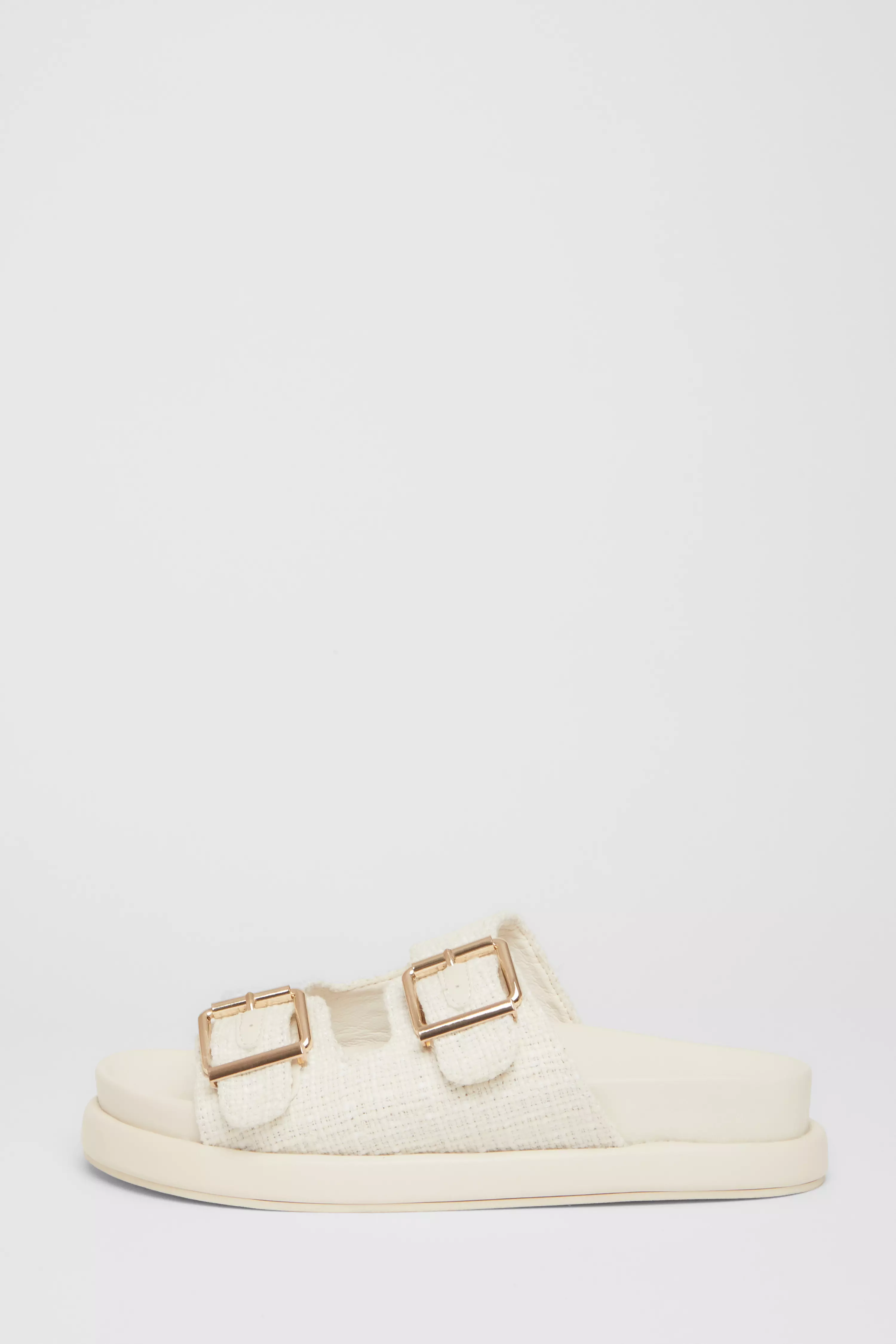 White Double Buckle Flat Sandals