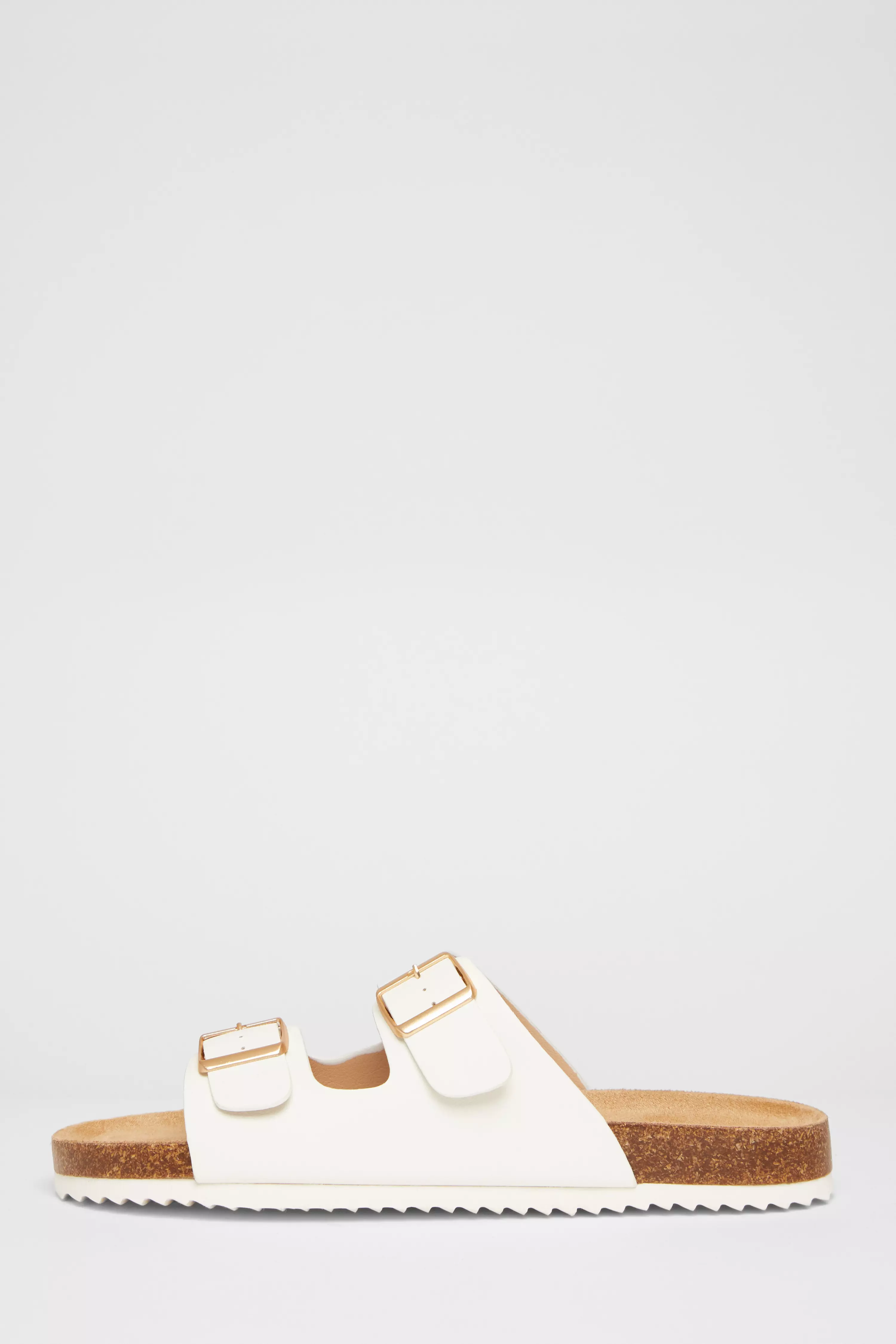 White Double Buckle Flat Sandals