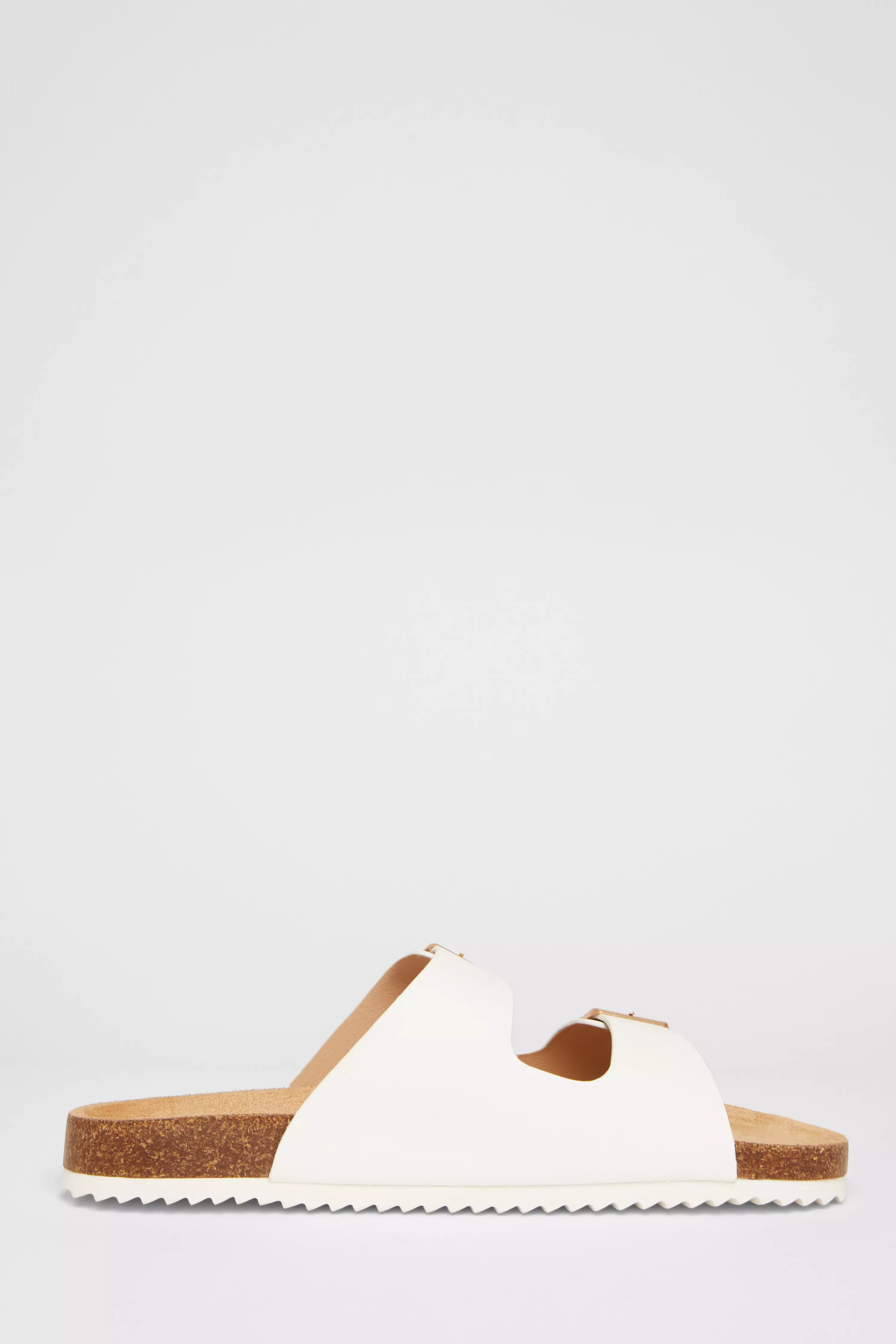 White Double Buckle Flat Sandals