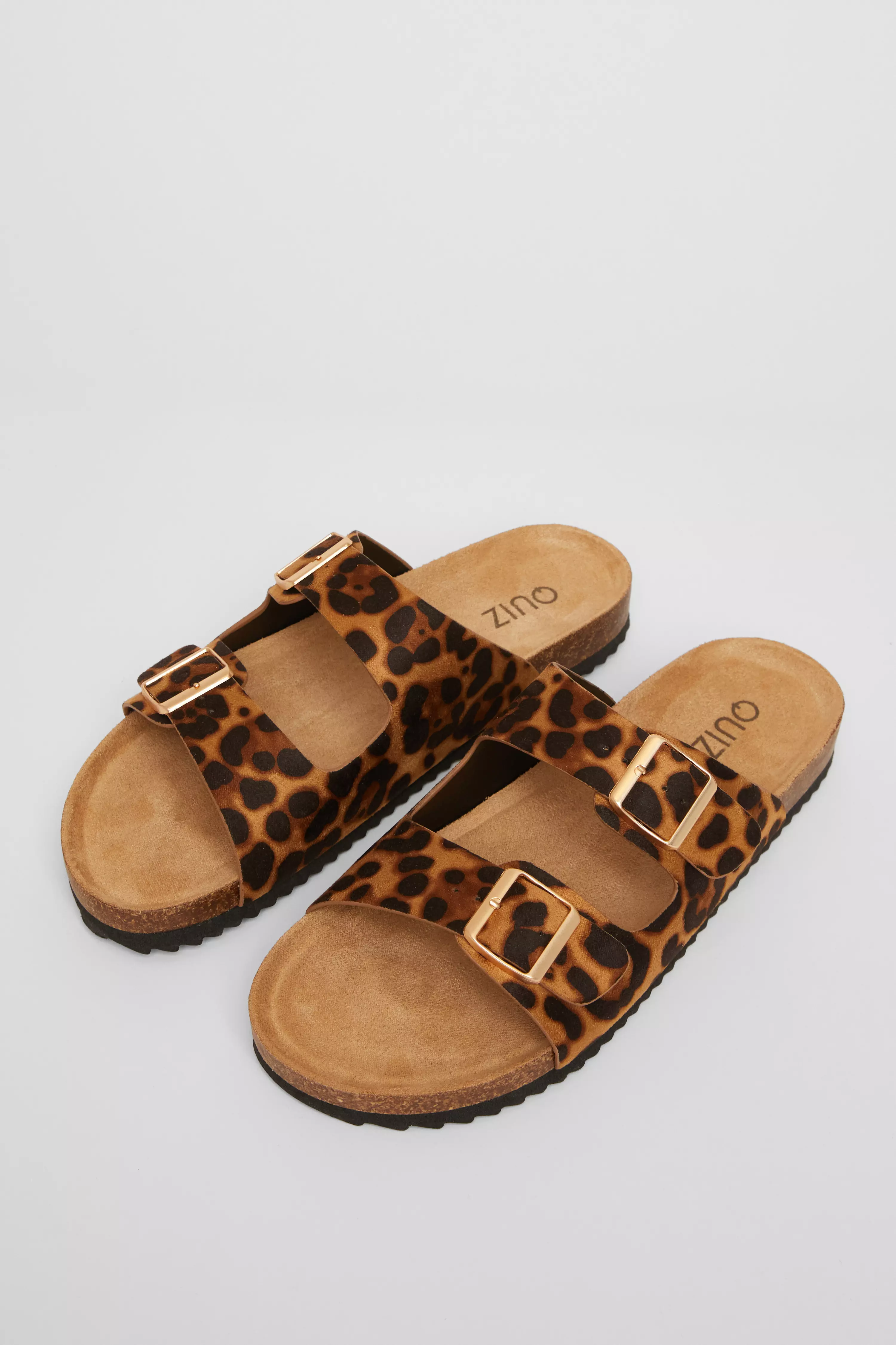 Leopard Print Double Buckle Flat Sandals