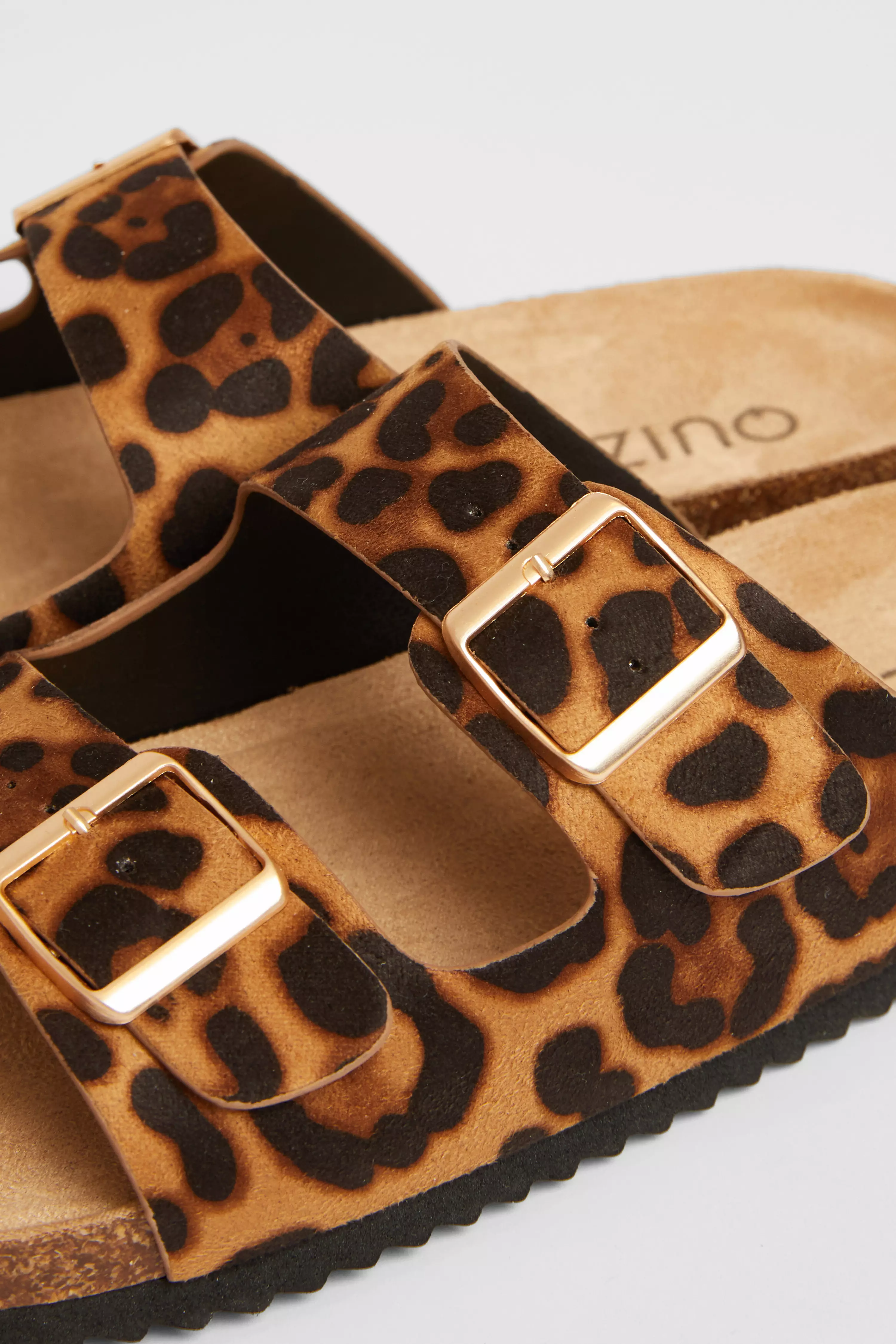 Leopard Print Double Buckle Flat Sandals