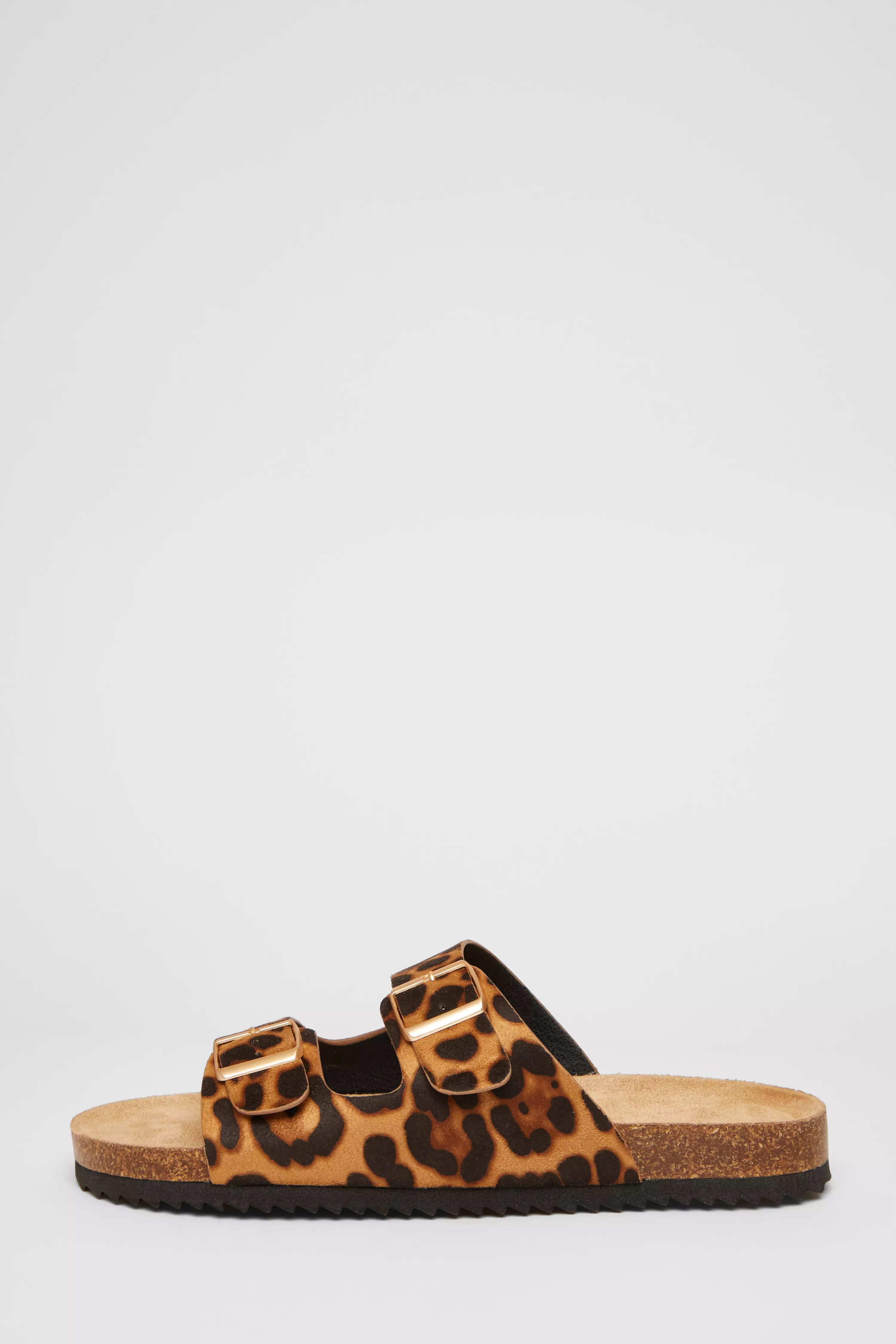 Leopard Print Double Buckle Flat Sandals