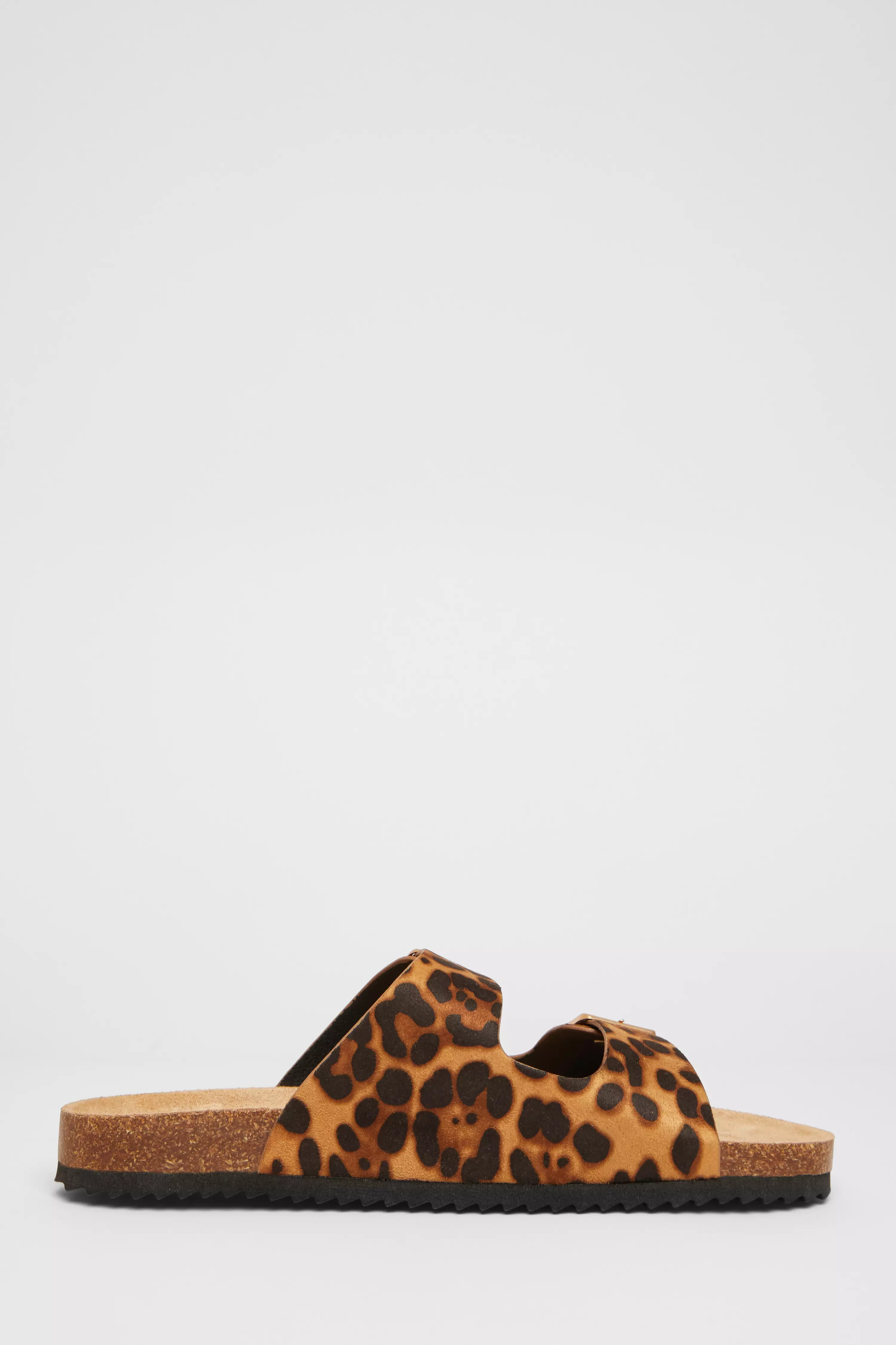 Leopard Print Double Buckle Flat Sandals
