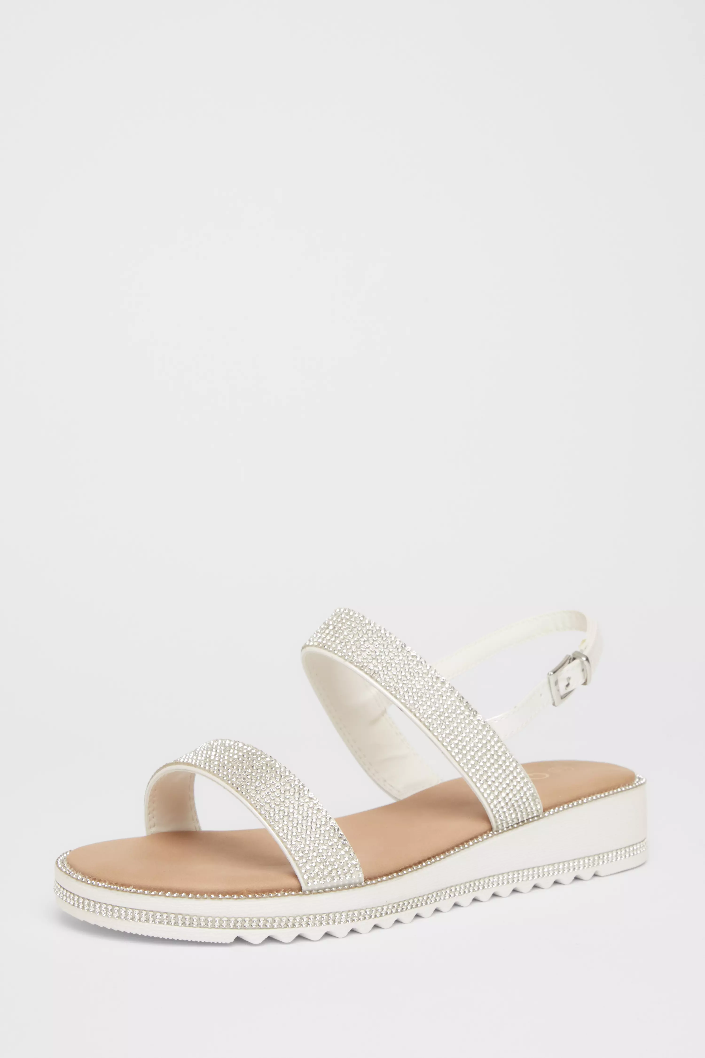 White Diamante Flat Sandals