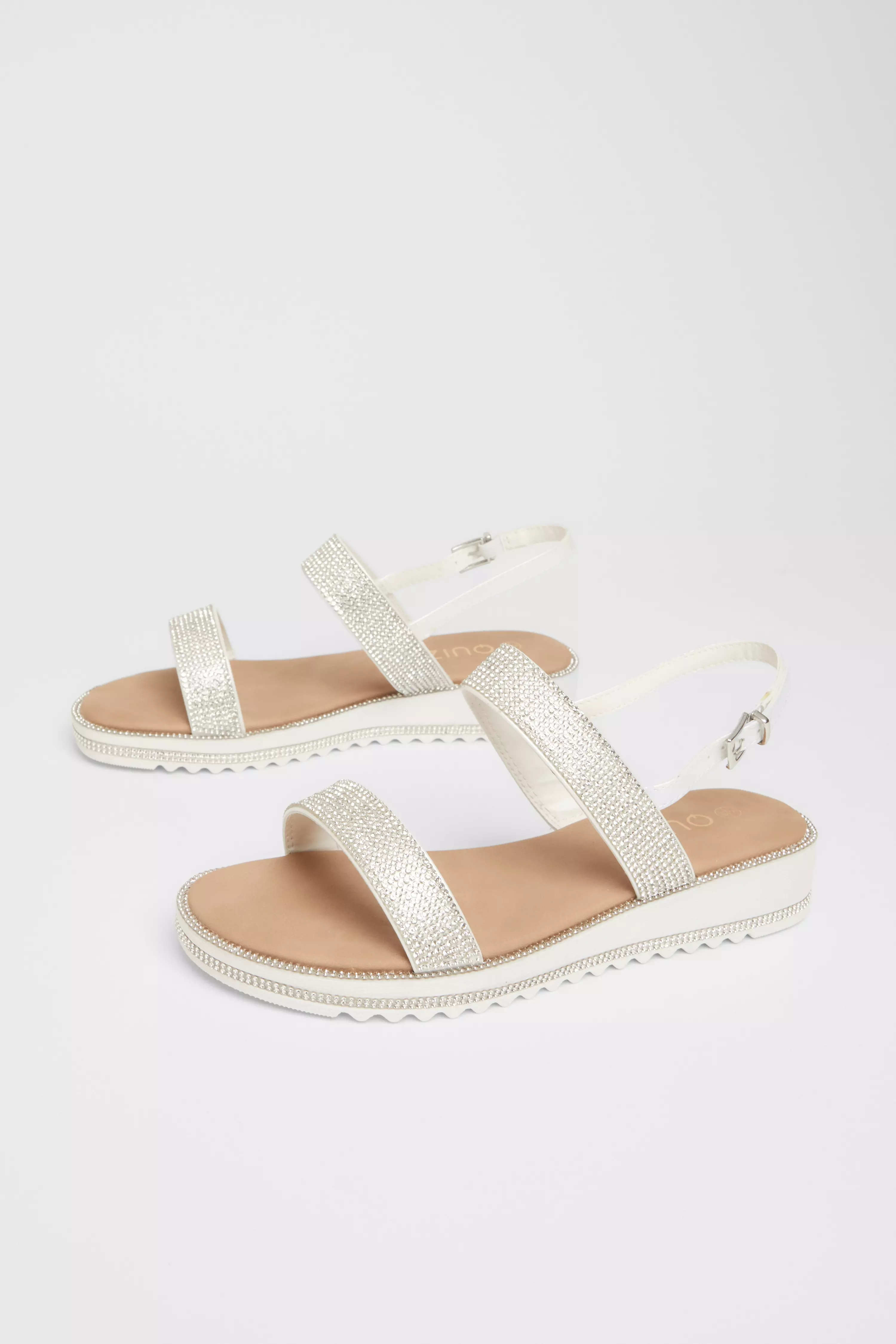 White Diamante Flat Sandals