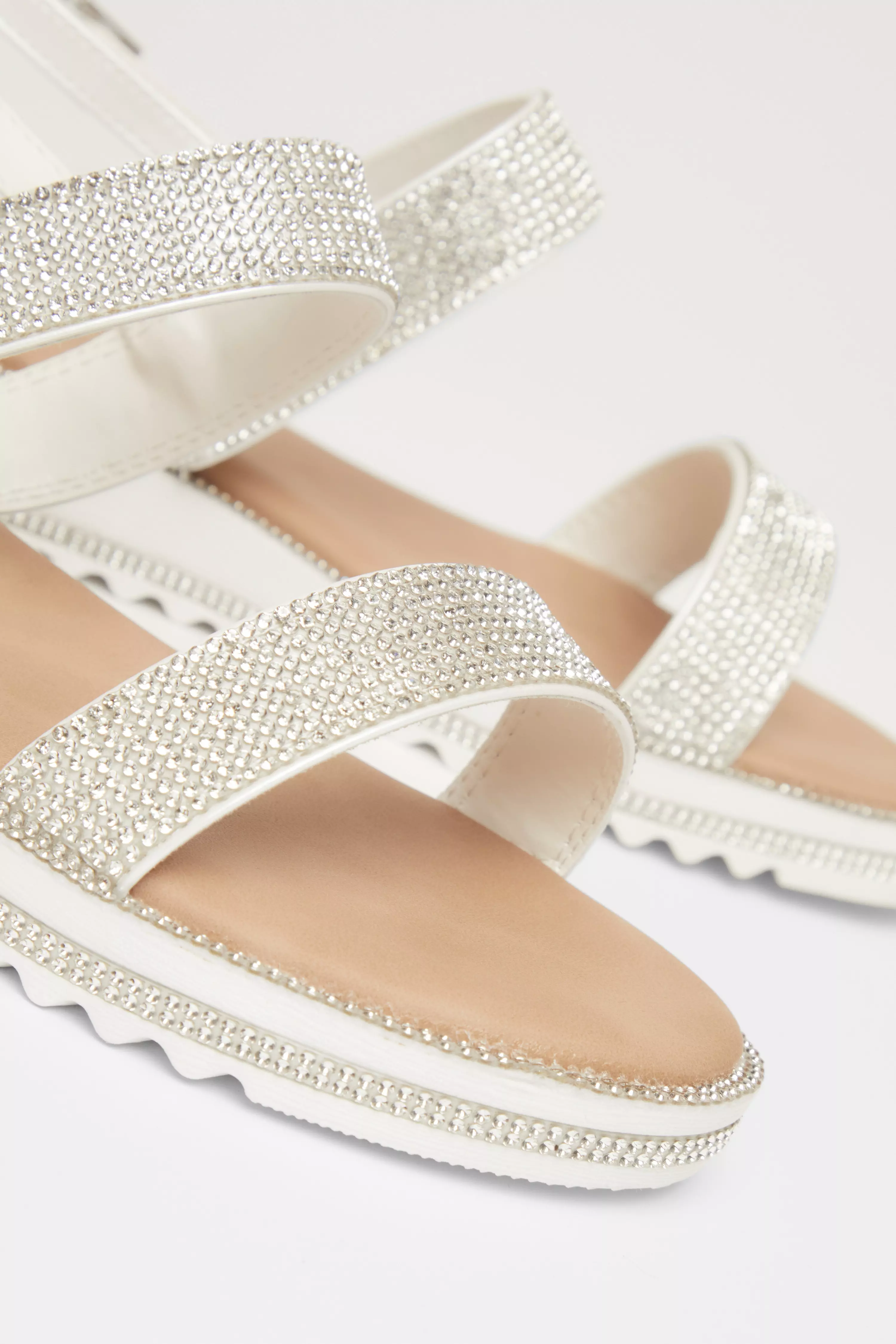 White Diamante Flat Sandals