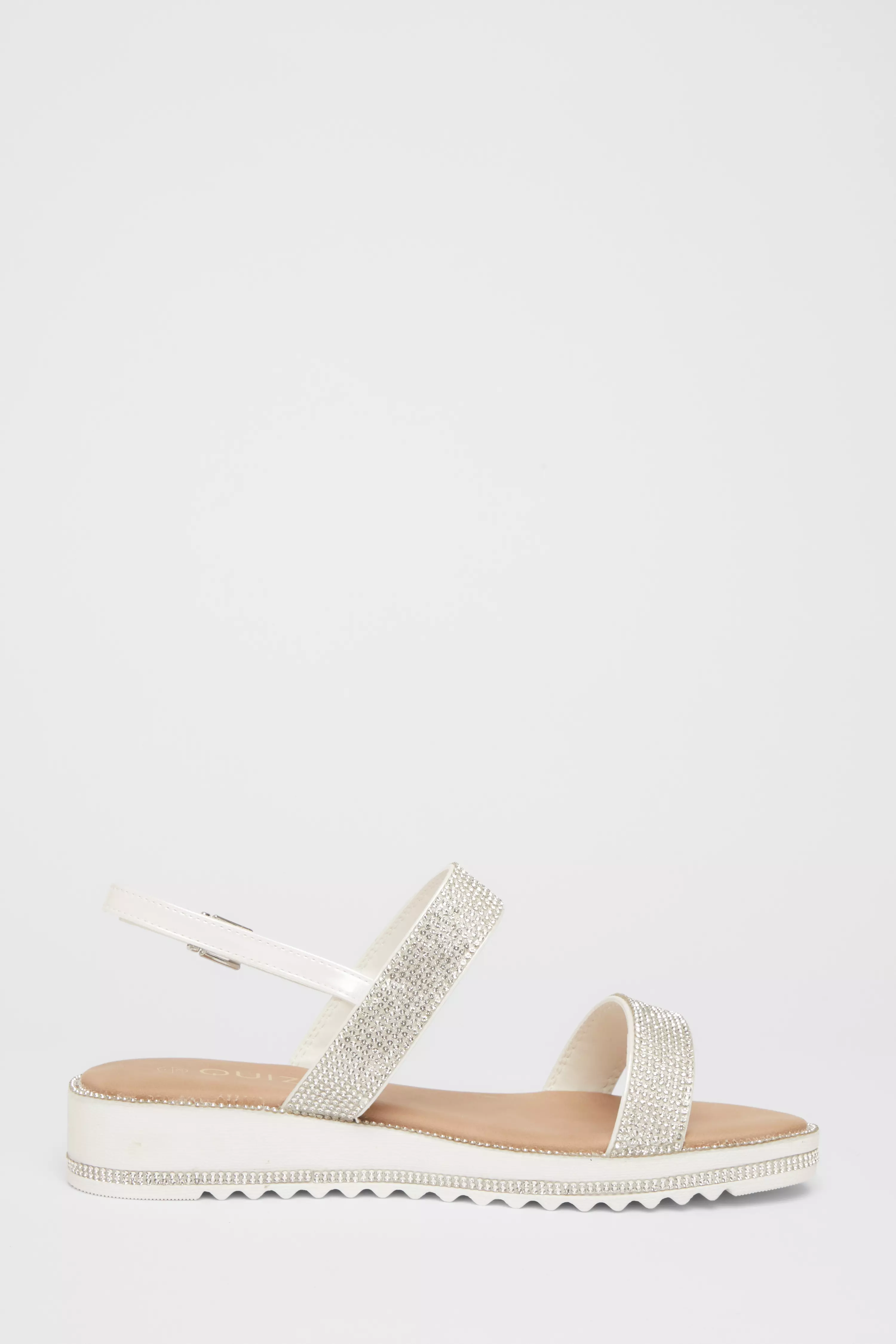 White Diamante Flat Sandals