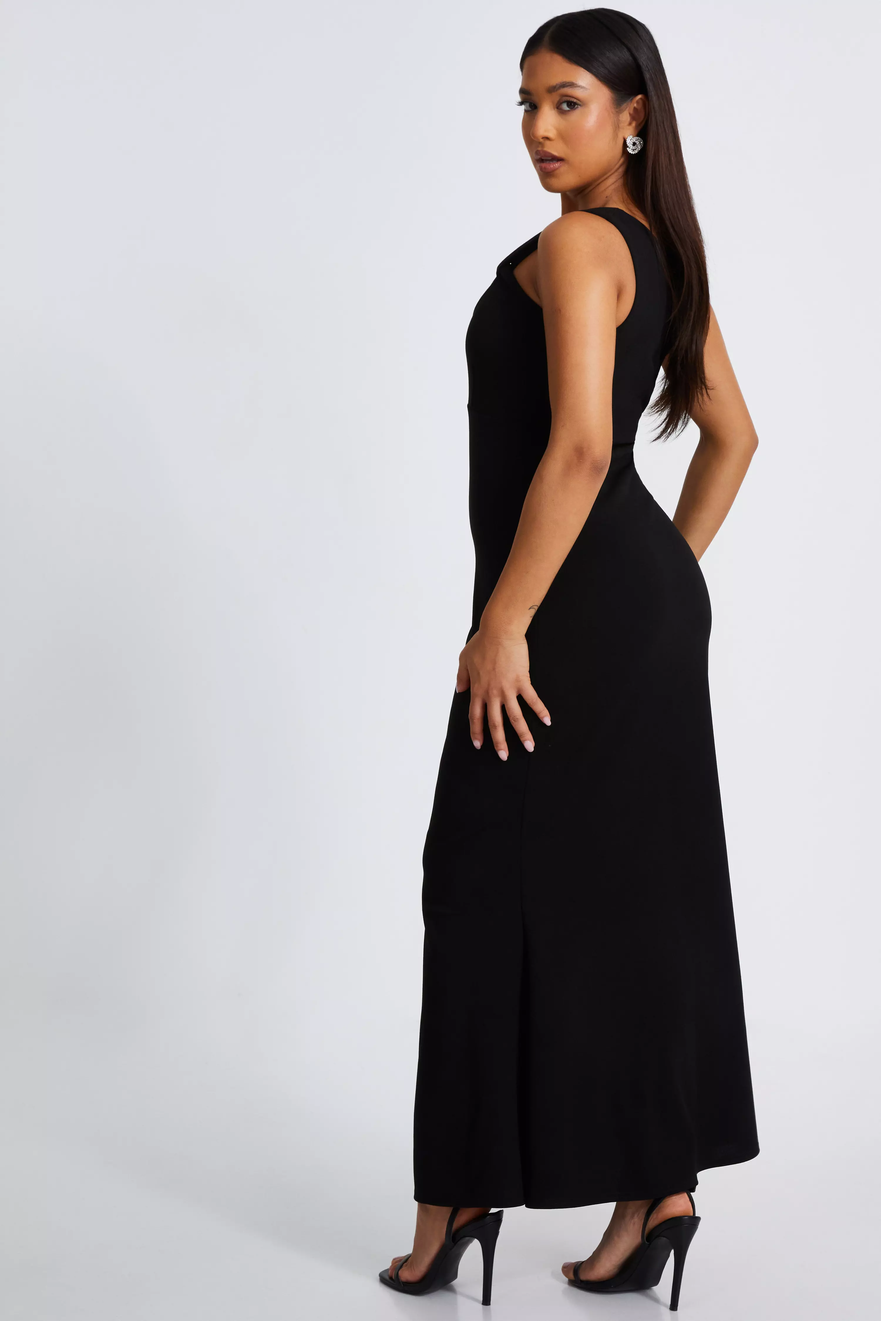 Petite Black Fishtail Midaxi Dress