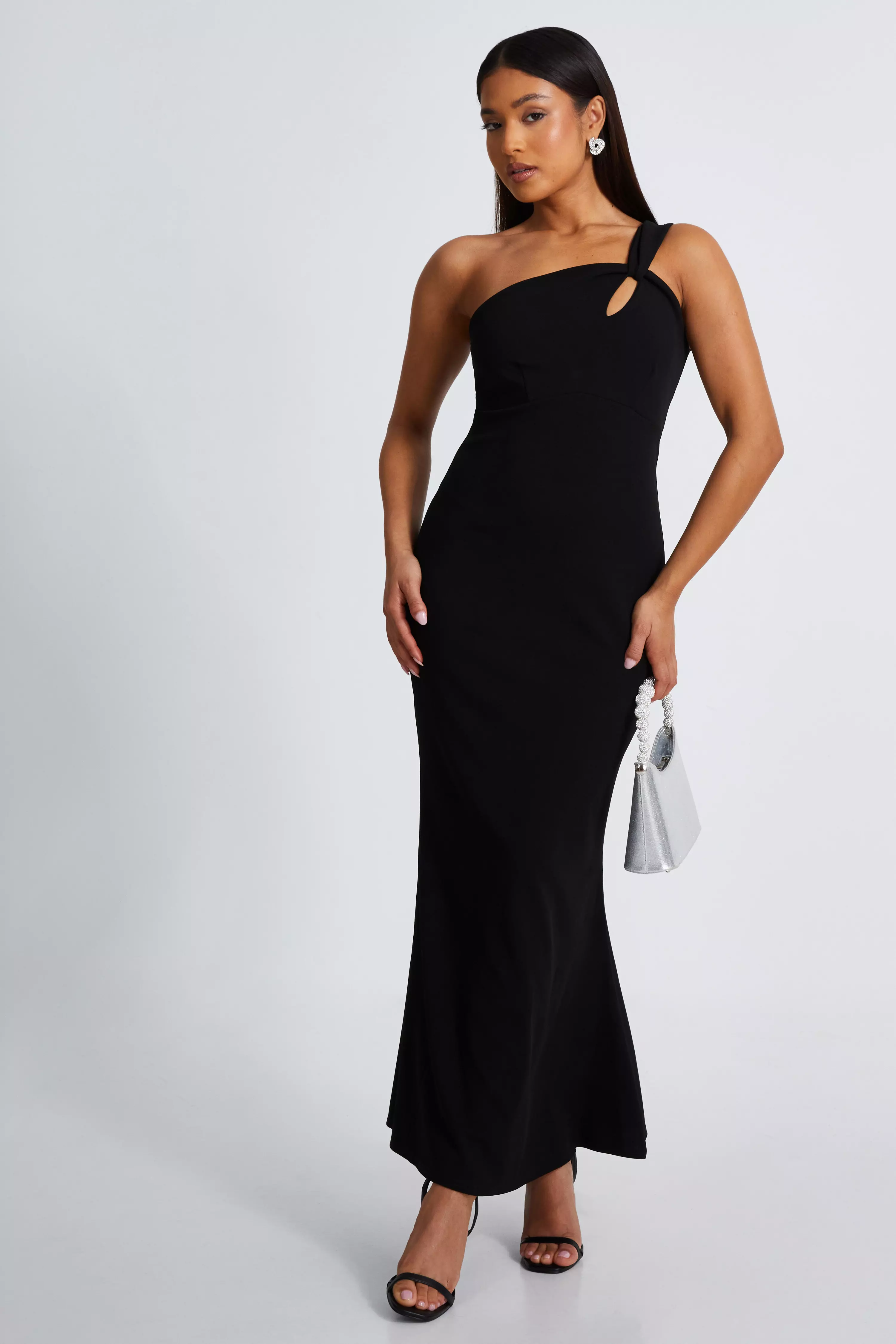 Petite Black Fishtail Midaxi Dress