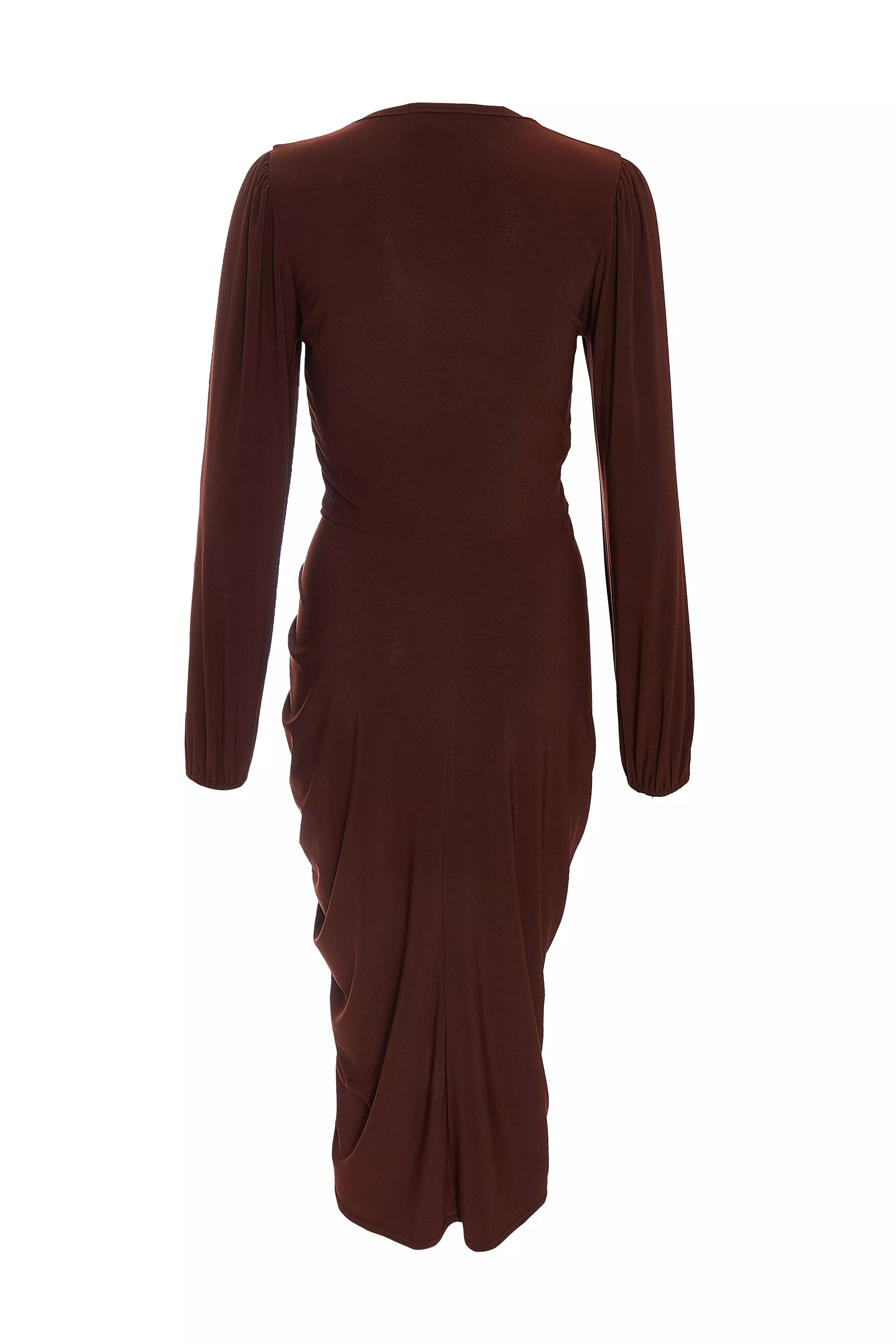 Petite Brown Ruched Midi Dress