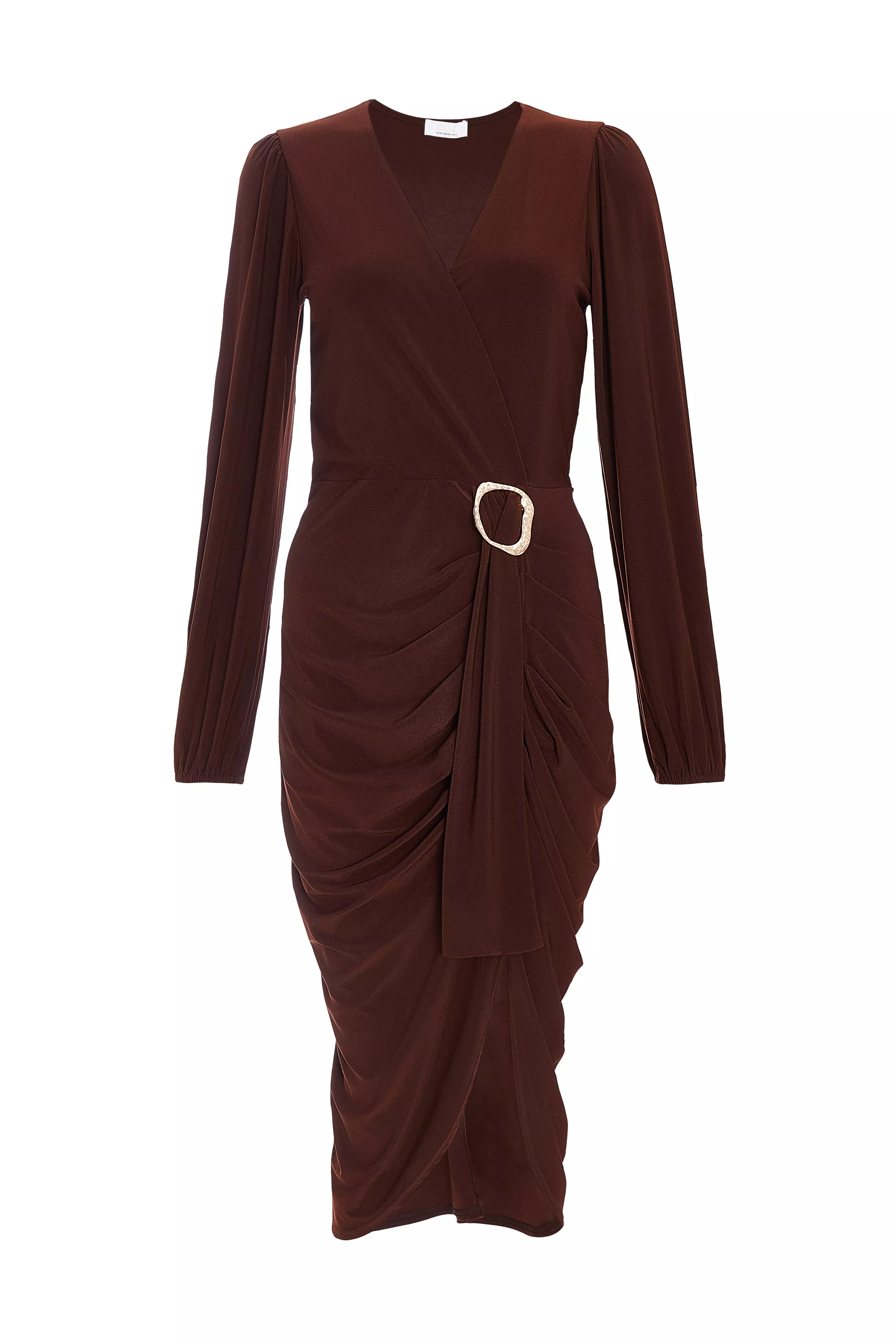 Petite Brown Ruched Midi Dress