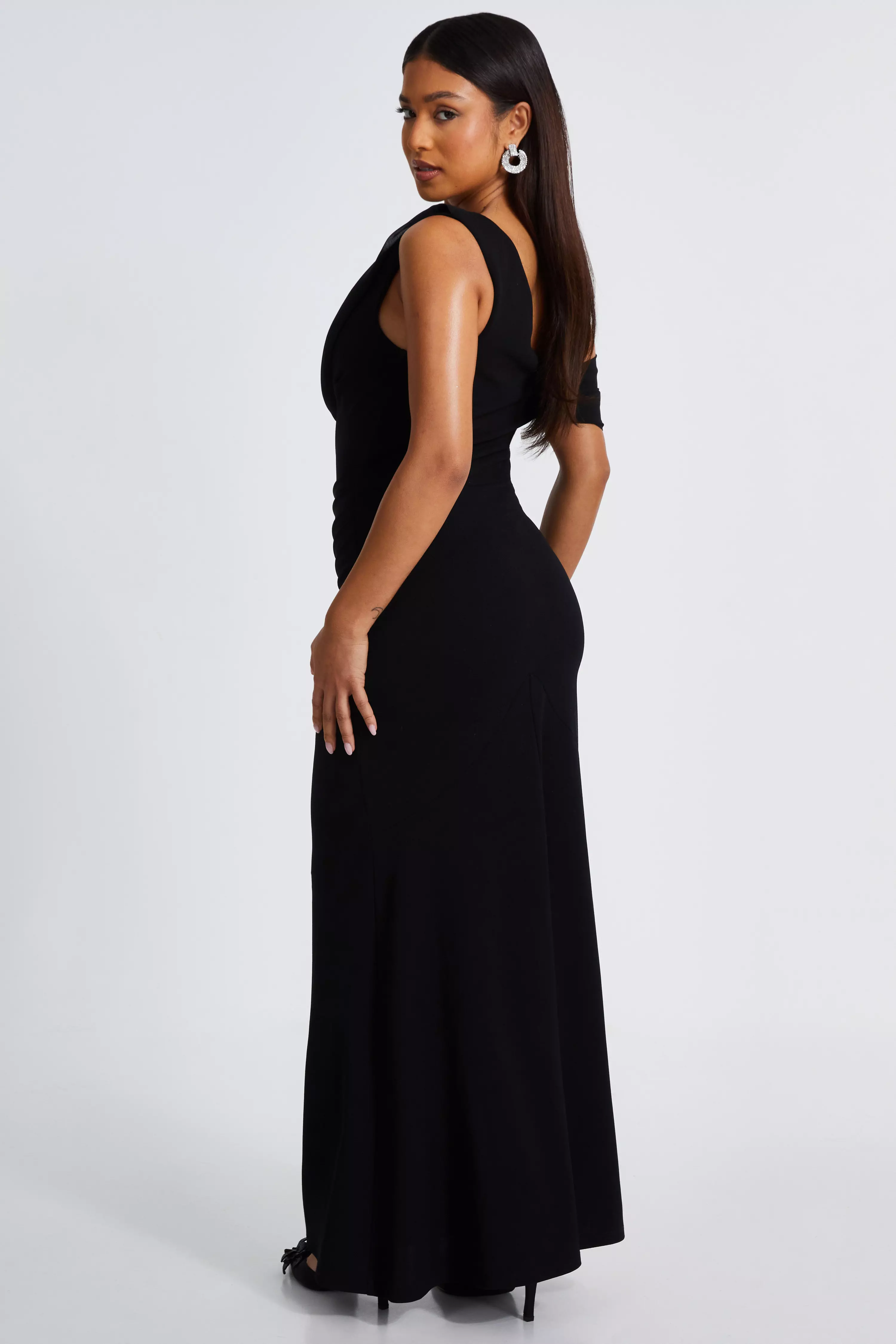 Black Petite One Shoulder Maxi Dress