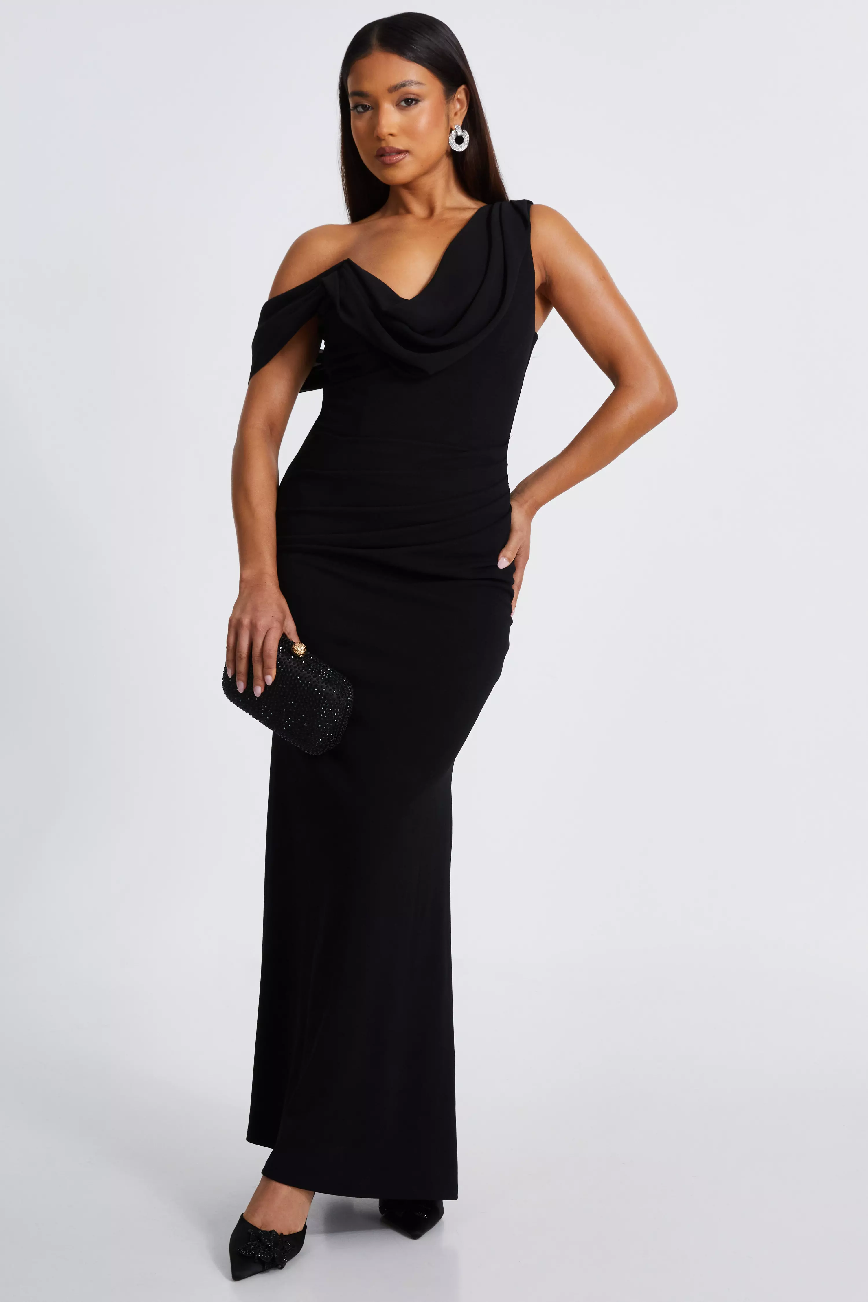 Black Petite One Shoulder Maxi Dress