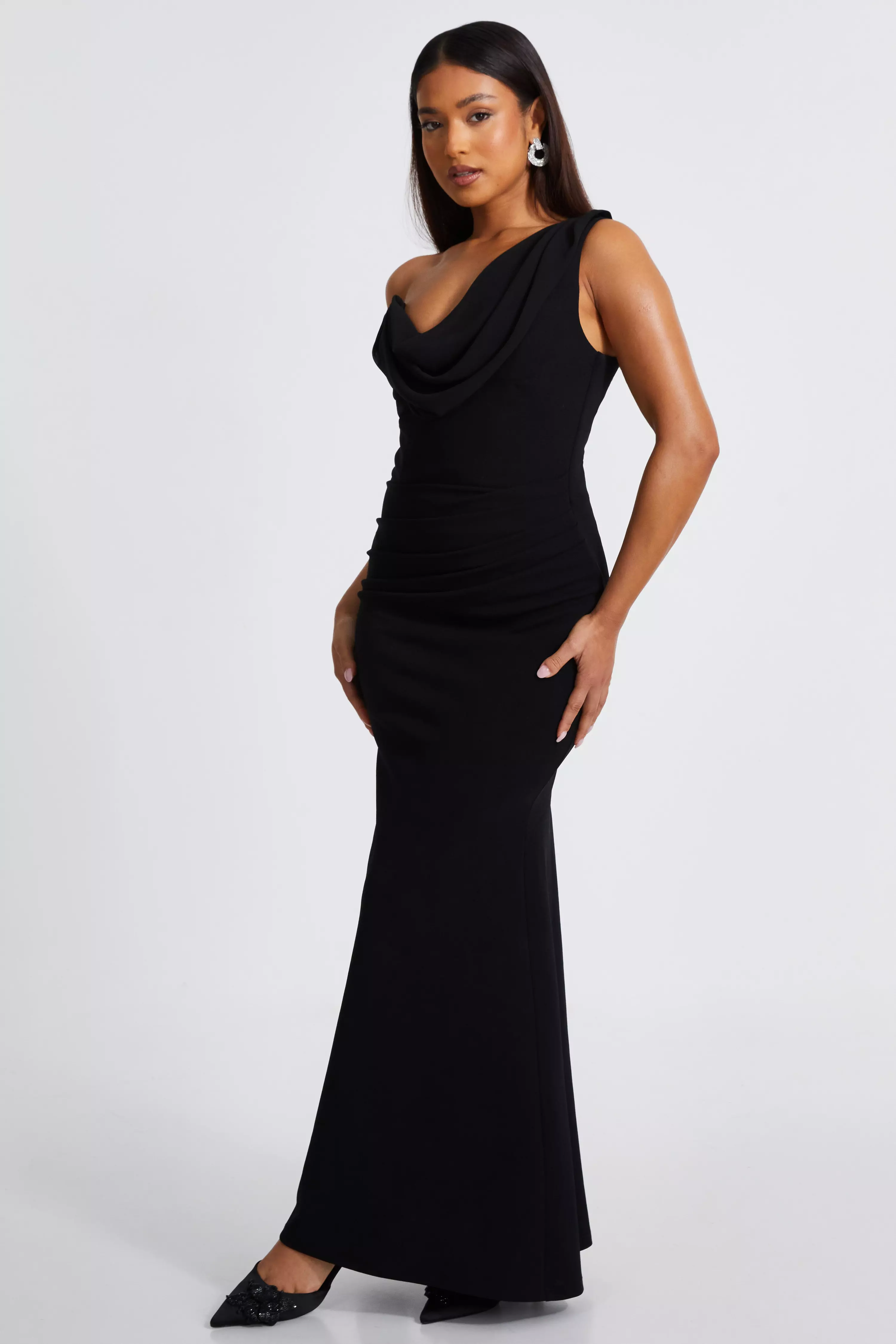 Petite Black One Shoulder Maxi Dress