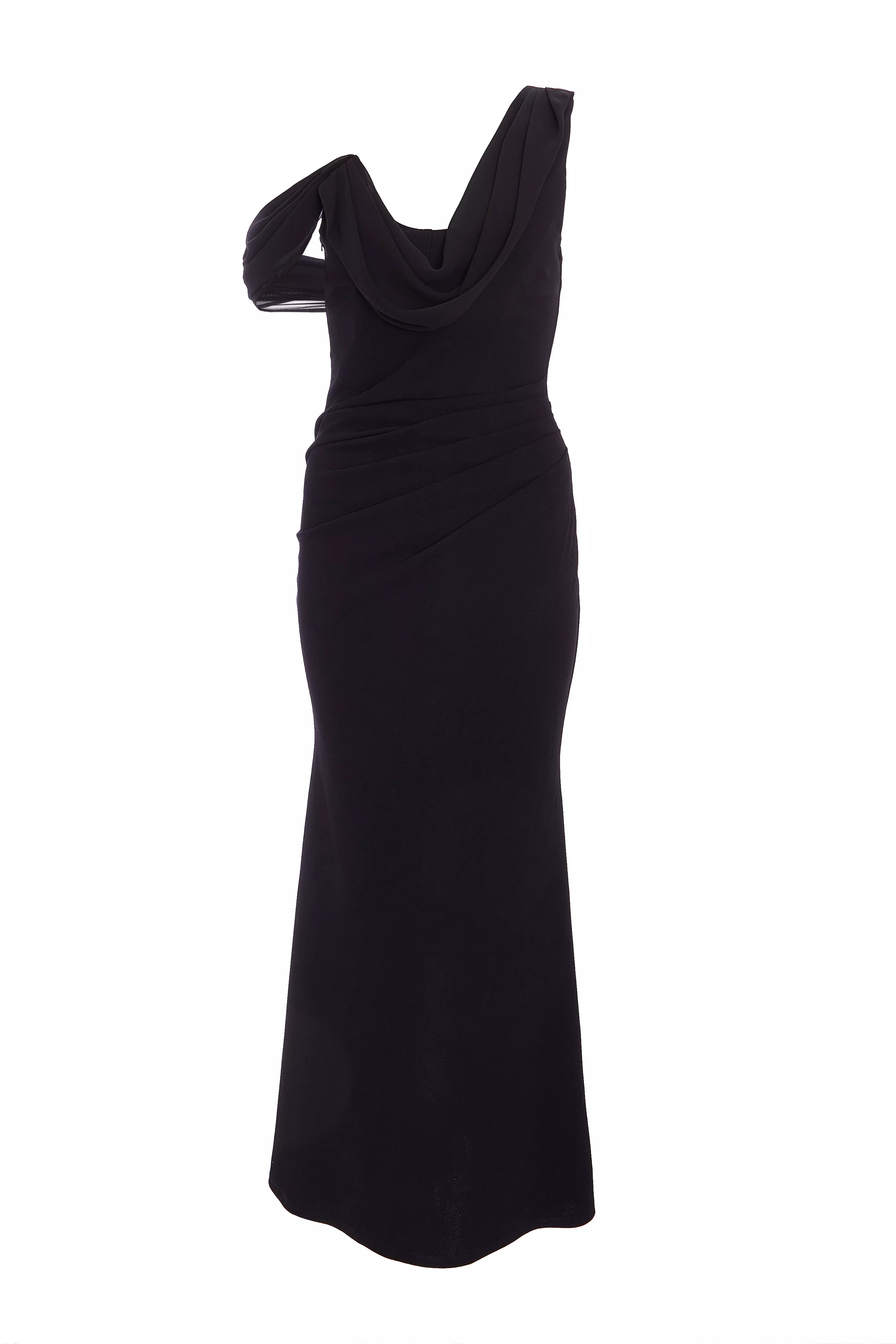 Petite Black One Shoulder Maxi Dress