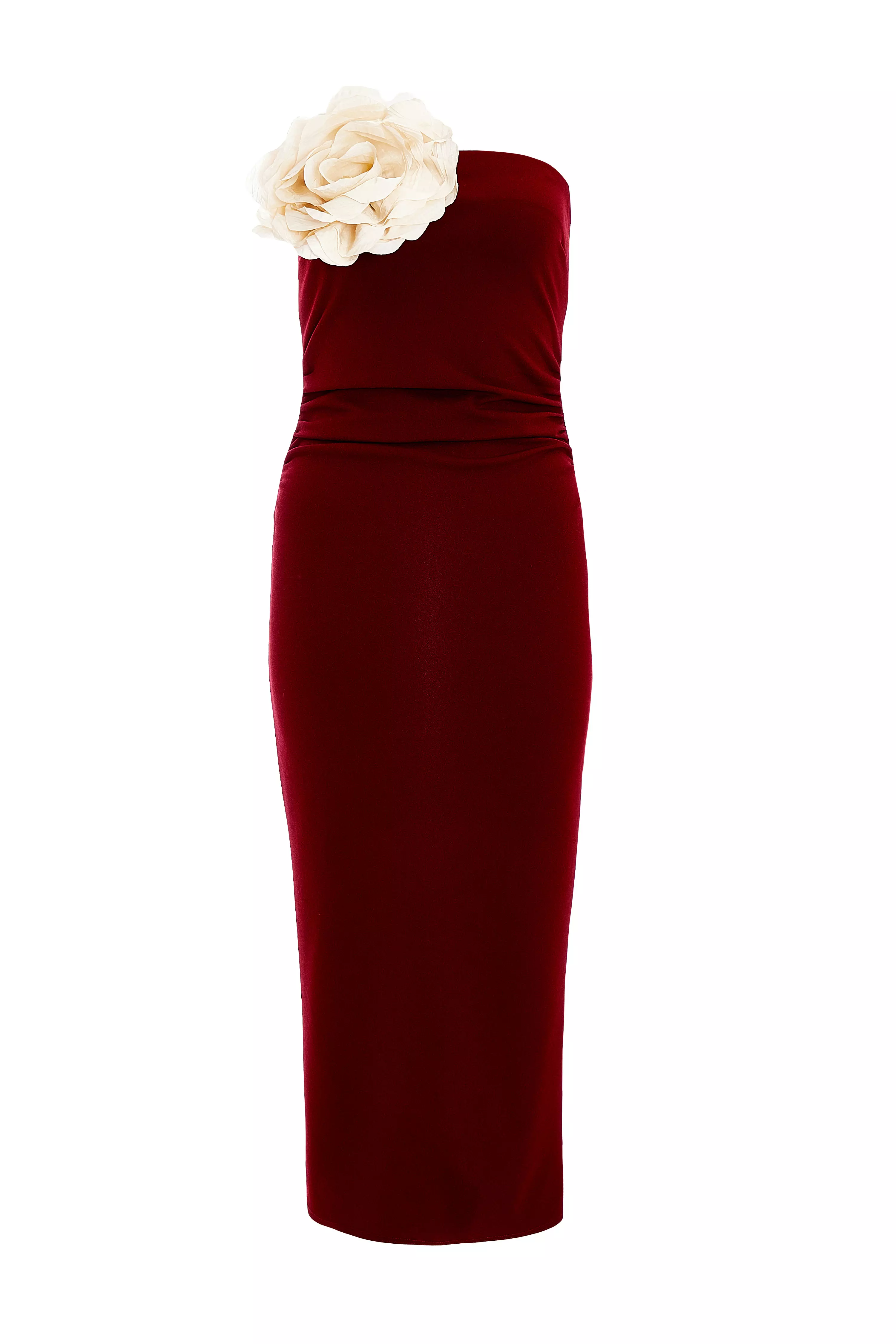 Petite Dark Red Corsage Midaxi Dress