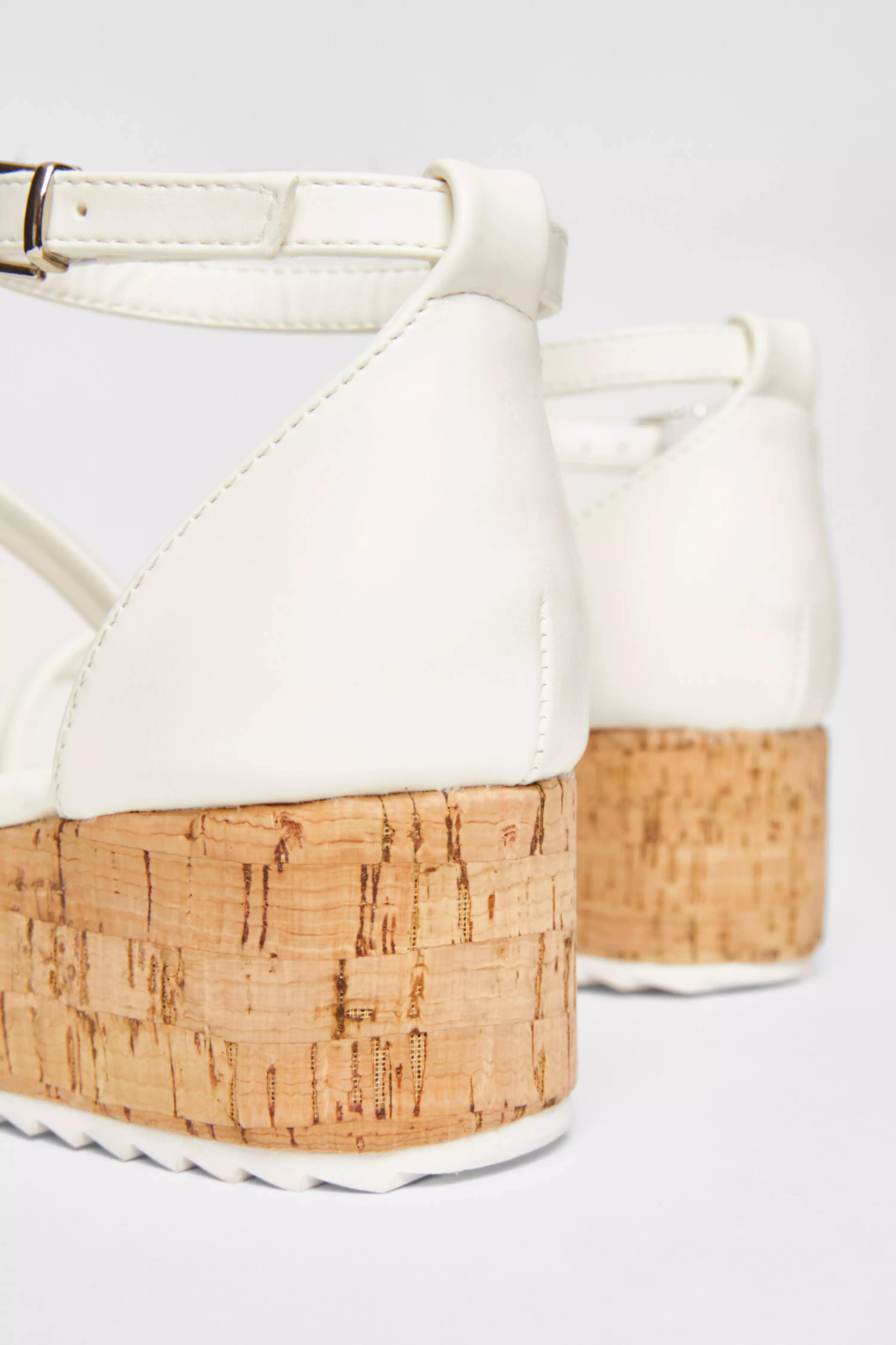 White Strappy Low Wedges