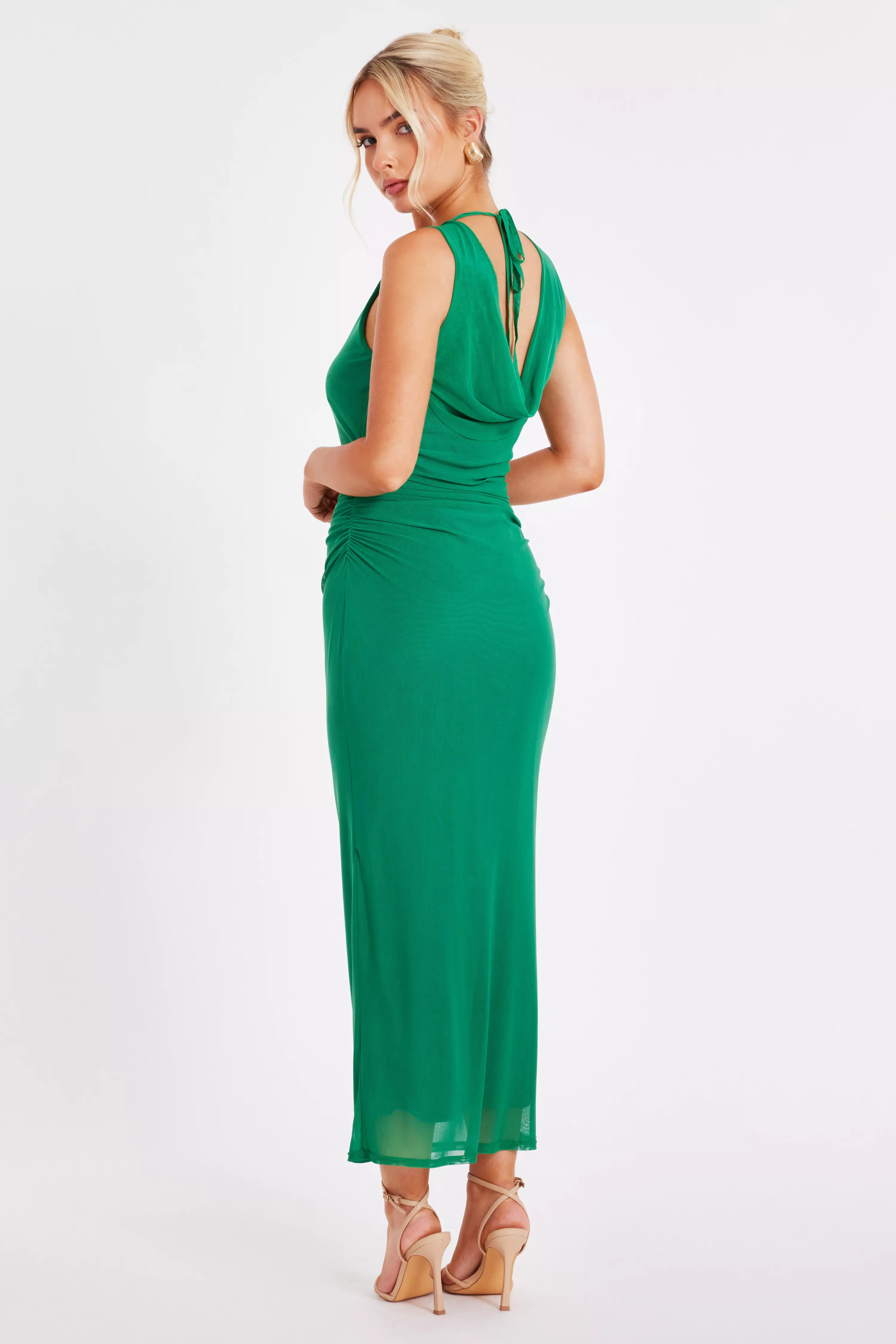 Green Mesh Floral Midaxi Dress