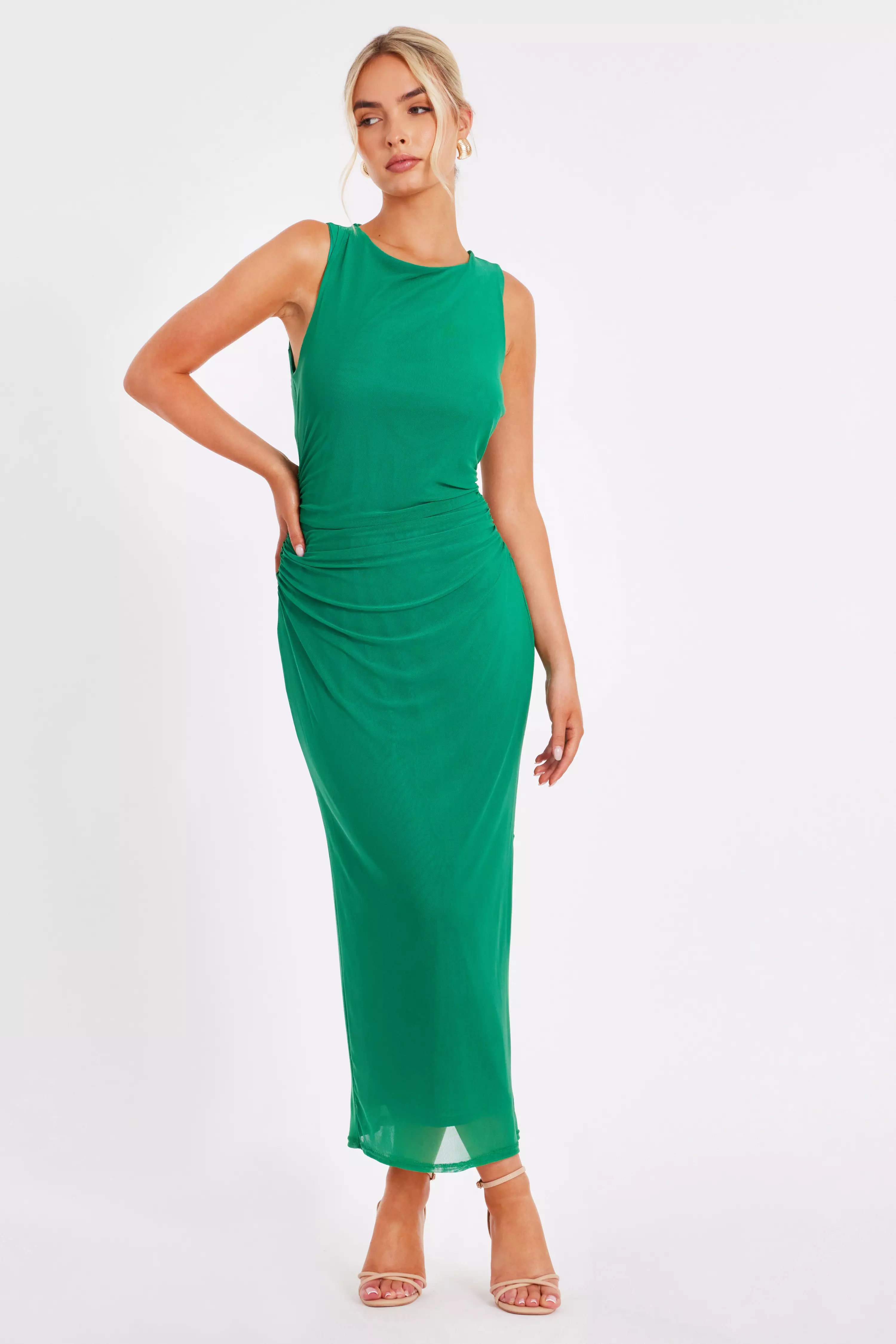 Green Mesh Floral Midaxi Dress